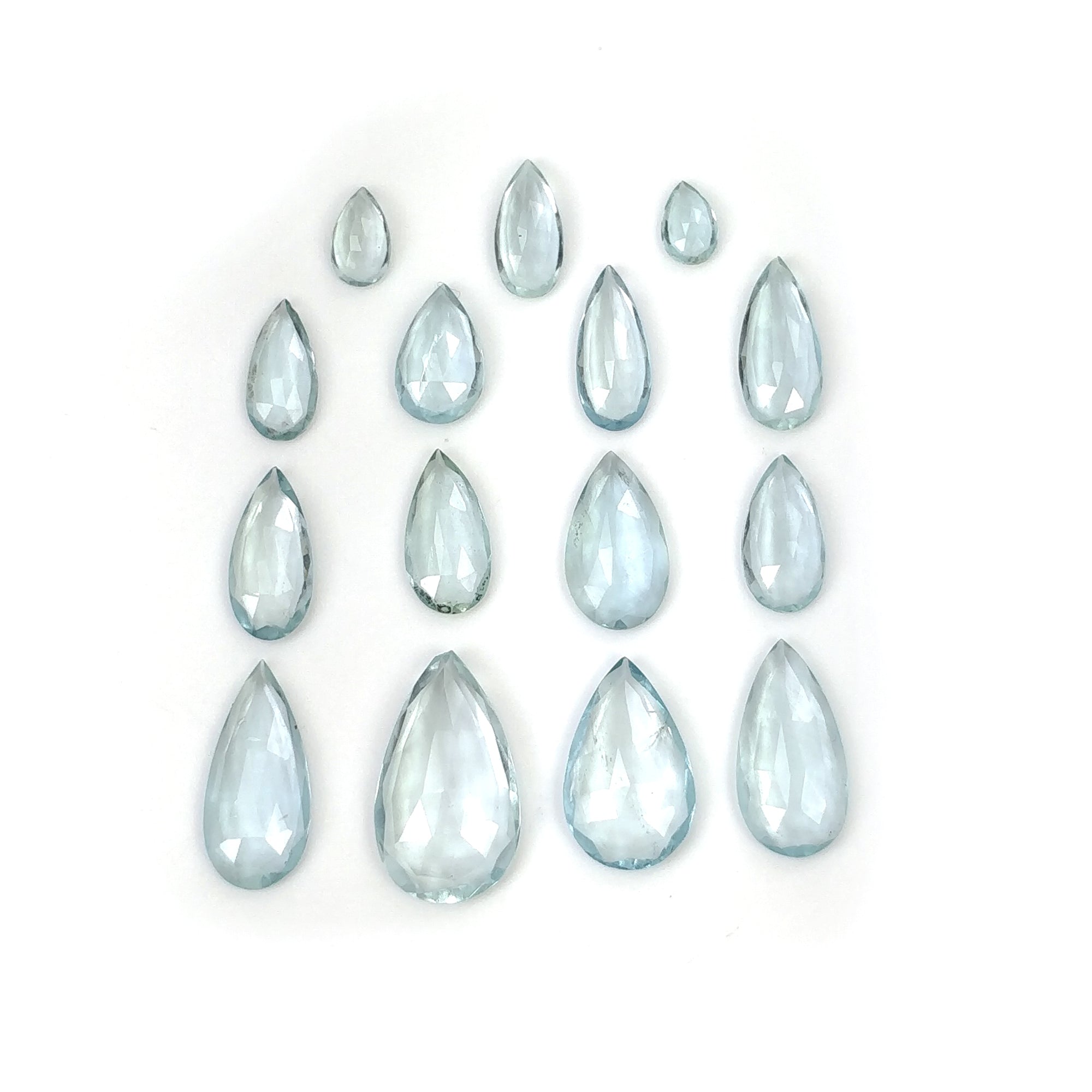 Natural Untreated Blue Aquamarine Gemstone Rose Cut - 23.55cts Pear Shape (6.5*4mm to 18*10.5mm) 15pcs | Jewelry Making, Engagement Rings & Healing Crystals