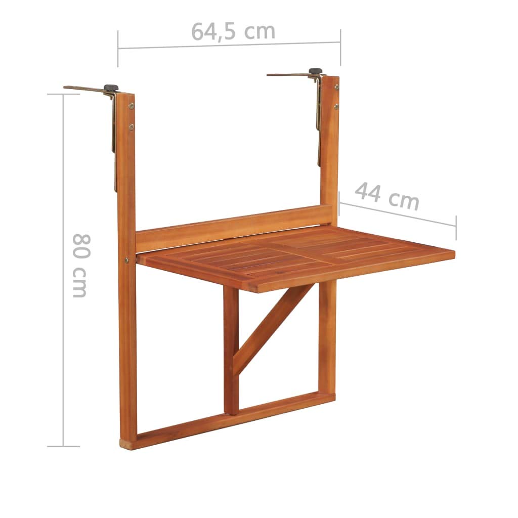 Rustic Acacia Wood Folding Hanging Balcony Side Table - Indoor/Outdoor Railing Serving Stand for Patio, Garden, Deck (25.4 x 17.3 x 31.5 Inches) - Perfect for Small Space Dining, Coffee Break, and Outdoor Entertaining