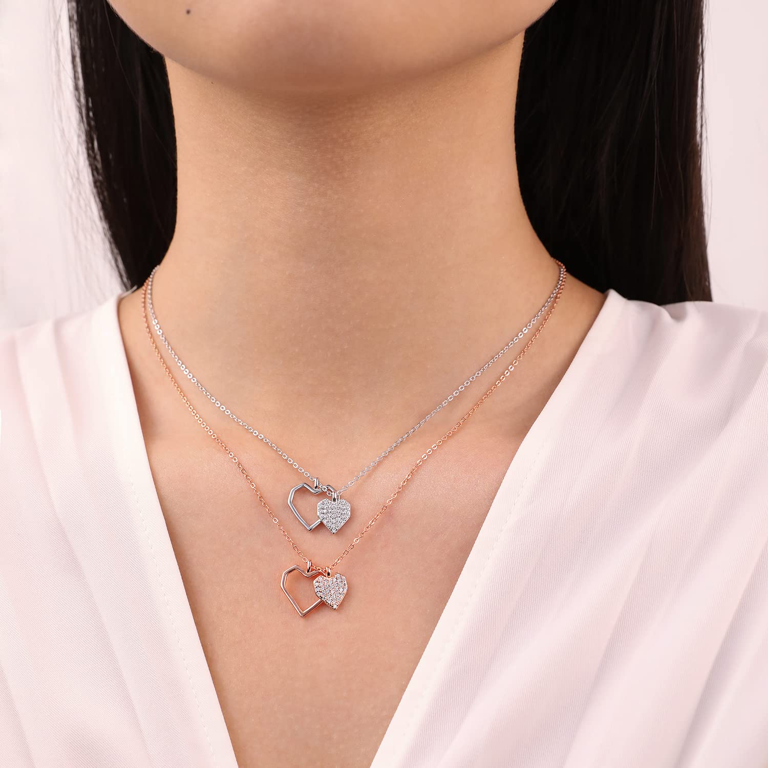 Meissa Hollow Heart Pendant Necklace for Women - Rose Gold Plated Double Love Friendship Necklace, Elegant Gift for Mother's Day, Valentine's Day & Anniversary | Perfect for Date Nights, Weddings & Special Occasions