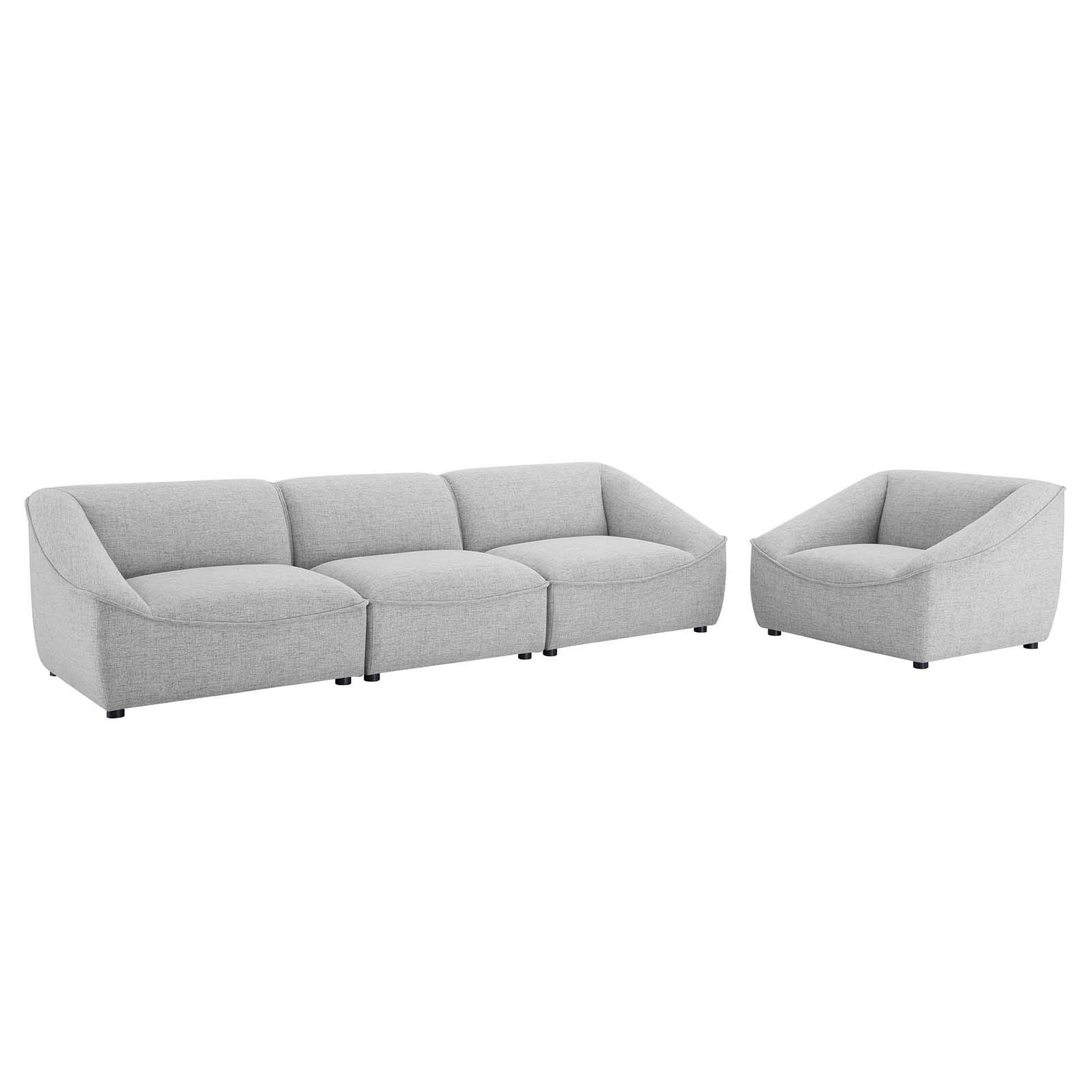 Modway Comprise 4-Piece Fabric Upholstered Sectional Sofa Set in Light Gray - Modern Living Room Furniture for Small Spaces & Apartments