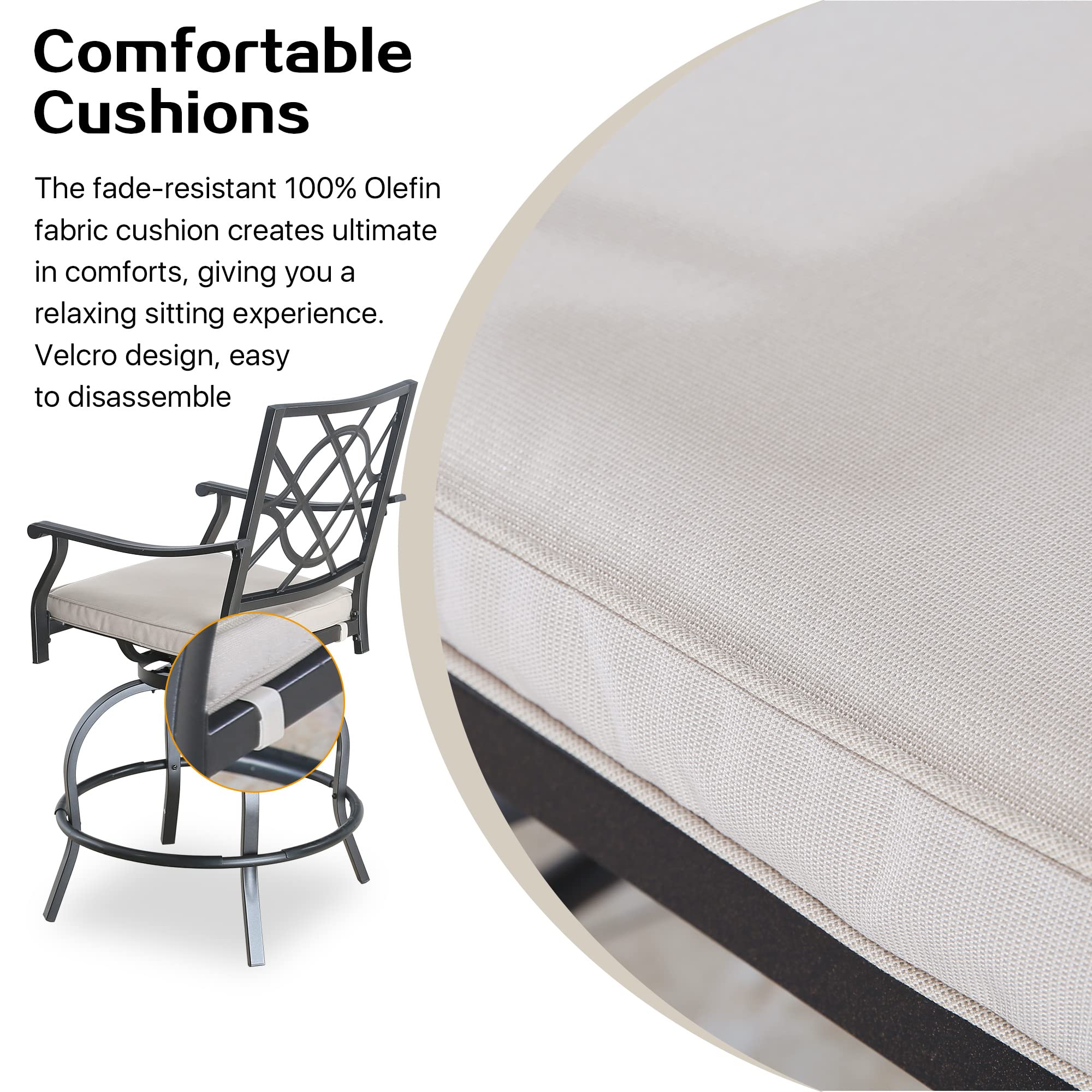 Swivel Counter-Height Bar Stools for Patio - Set of 2 Outdoor Bar Chairs with Removable Cushions, Steel Frame - Perfect for Backyard, Deck, Poolside & Outdoor Dining Areas