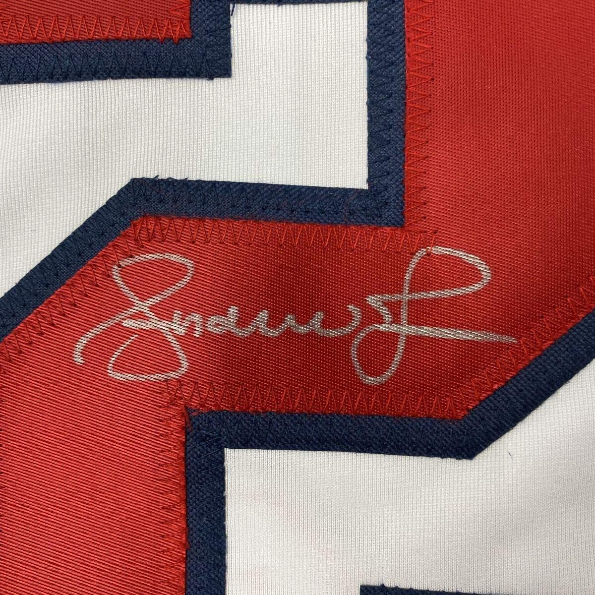 Authentic Autographed Andruw Jones Atlanta Braves White Baseball Jersey with JSA COA - Perfect for Collectors, Fans, and Sports Memorabilia Displays