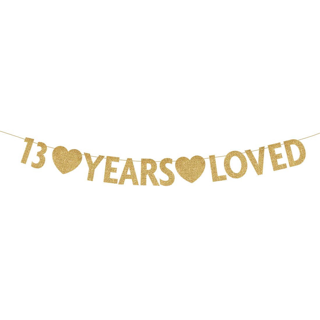 Gold 13 Year Loved Banner - Sparkling Gold Glitter Happy 13th Birthday Party Decorations & Supplies for Teen Birthday Celebrations, Sweet 16 Parties, and Milestone Anniversary Events