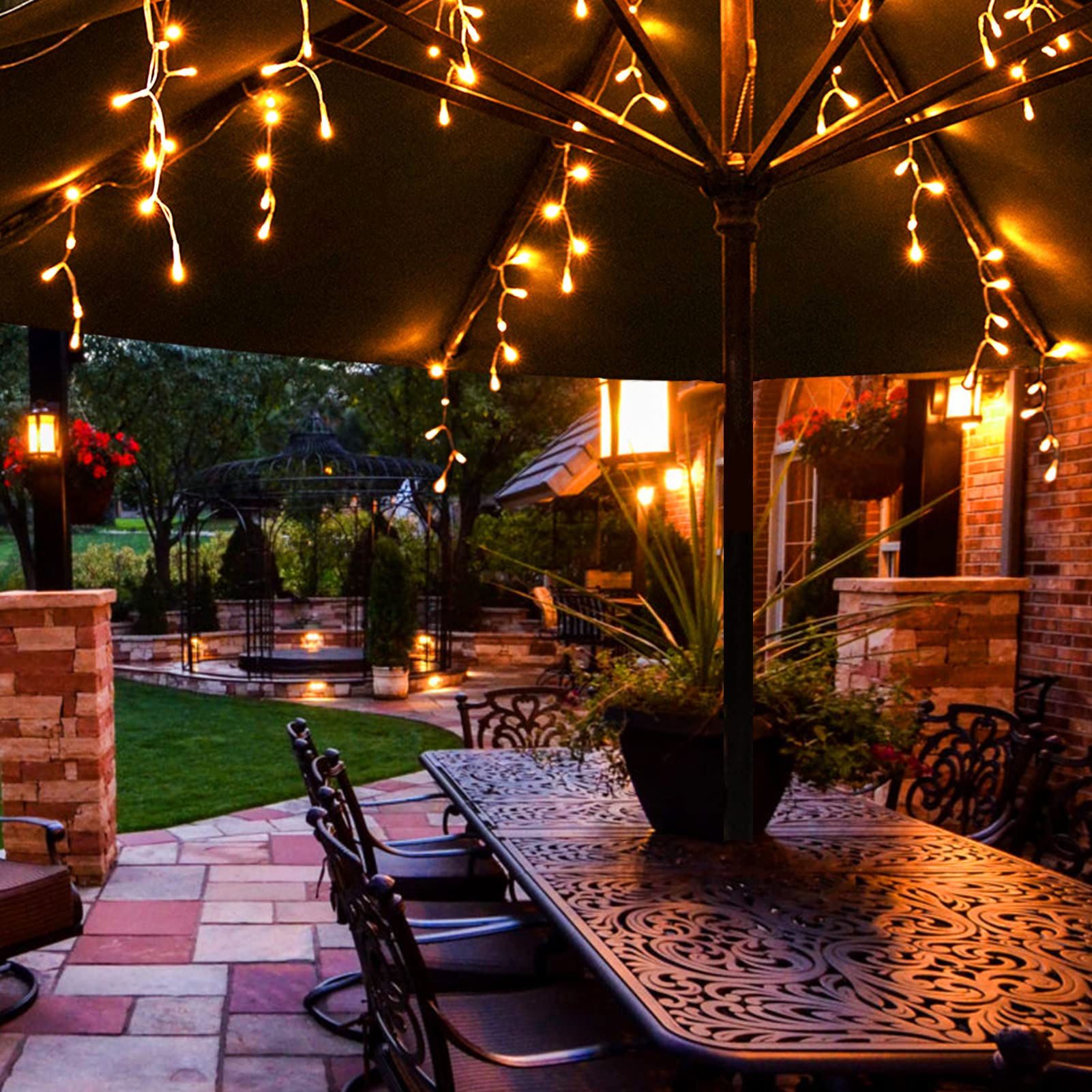 Solar Umbrella Lights with 200 LEDs - Waterproof Warm White String Lights for Patio, Garden, Backyard, Pool & Beach Decor - Perfect for Outdoor Dining, Evening Gatherings & Summer Nights