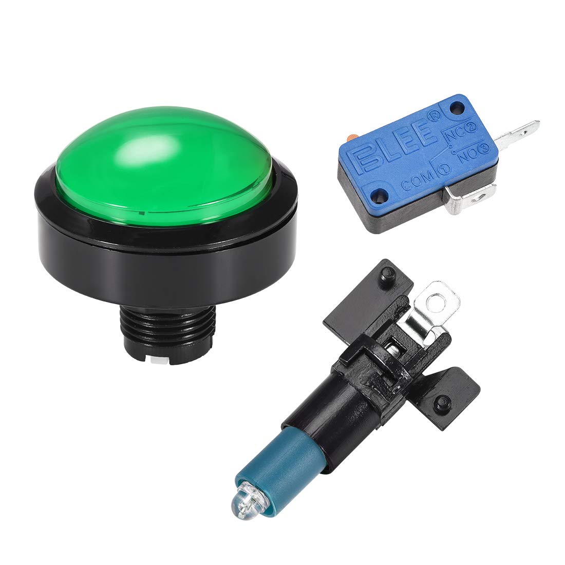 uxcell 62mm Round 12V LED Illuminated Arcade Push Button Switch with Micro Switch - Green (5 Pack) for Video Games, DIY Arcade Cabinet & Gaming Console Mods