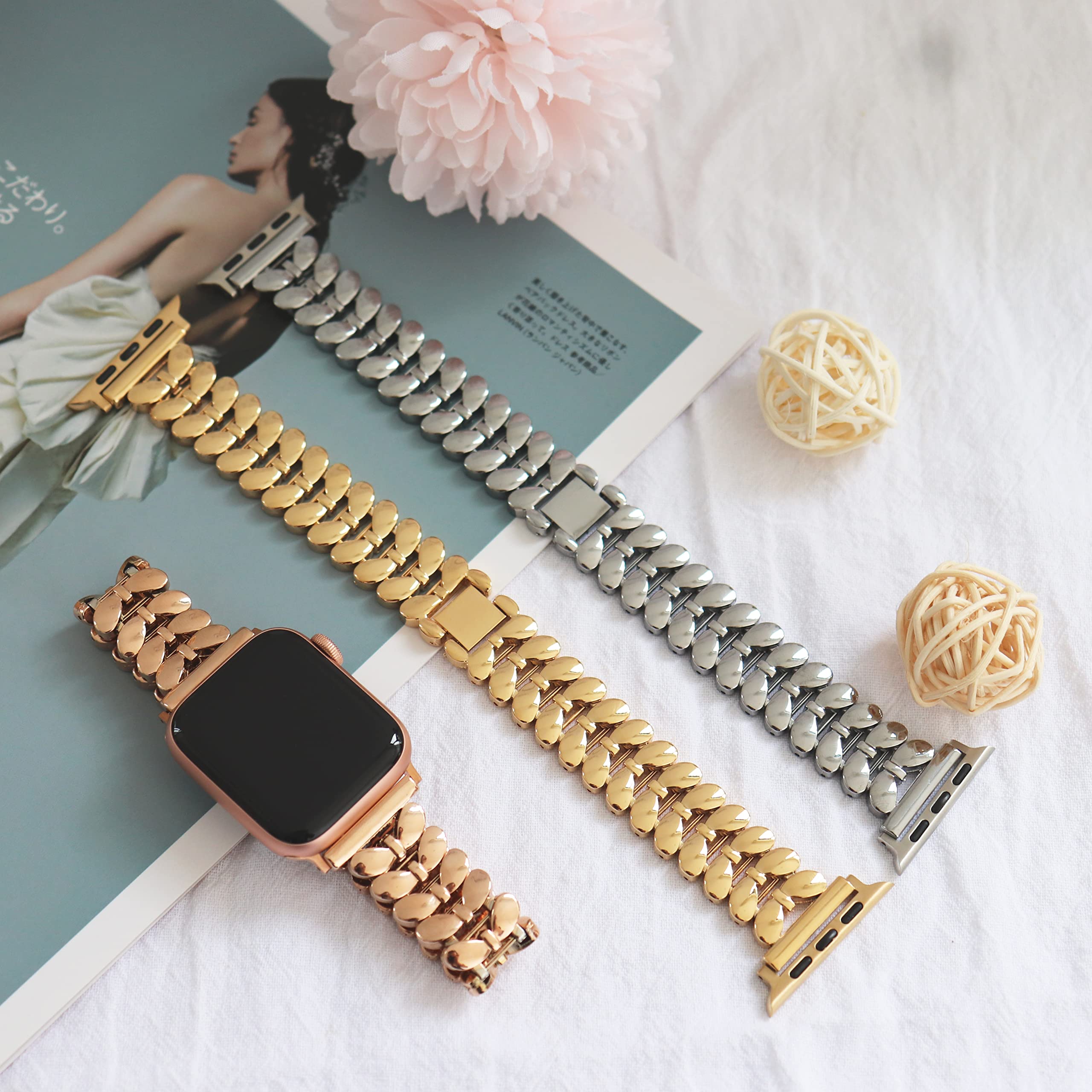 Kolgios 38mm 40mm 41mm 42mm 44mm 45mm 46mm Women's Fashion Smartwatch Bands Compatible with Apple Watch Series 10/9/8/7/6/SE/5/4 - Stylish Replacement Bracelet Strap for iWatch - Perfect Gift for Her - Ideal for Workouts, Office Wear & Everyday Use