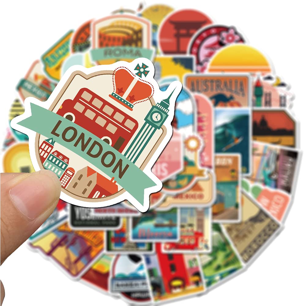 50Pcs Waterproof Vinyl Stickers Pack - Vintage Travel Decals for Luggage, Laptop, Scrapbook, Skateboard, Water Bottle & Phone - Perfect for DIY Crafts, Journaling & Personalizing Your Belongings