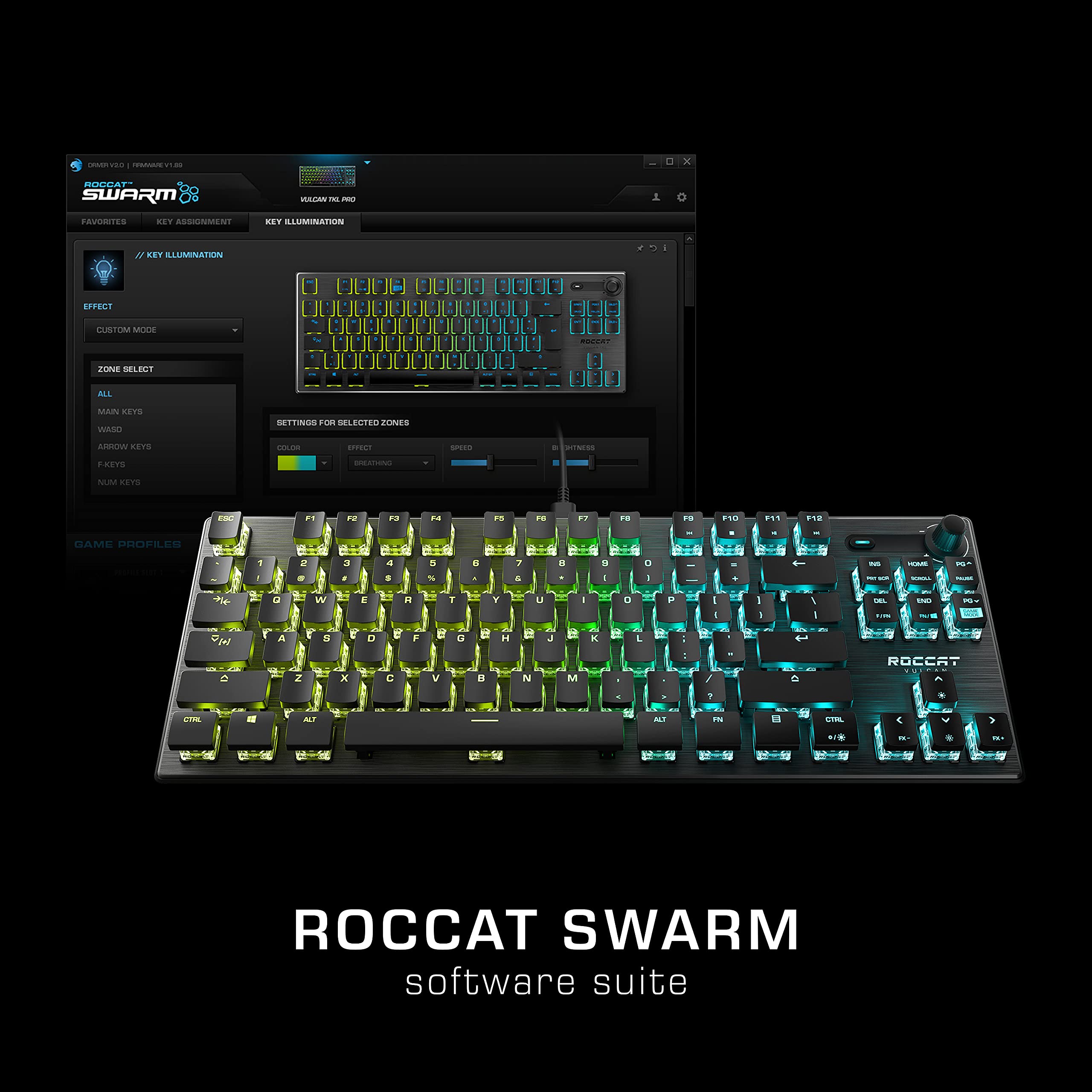 ROCCAT Vulcan TKL Compact Mechanical Gaming Keyboard - Titan Switch Optical, RGB AIMO Lighting, Anodized Aluminum Frame, Detachable USB-C - Tenkeyless Design for PC Gamers & Esports | Perfect for FPS, MOBA & Typing