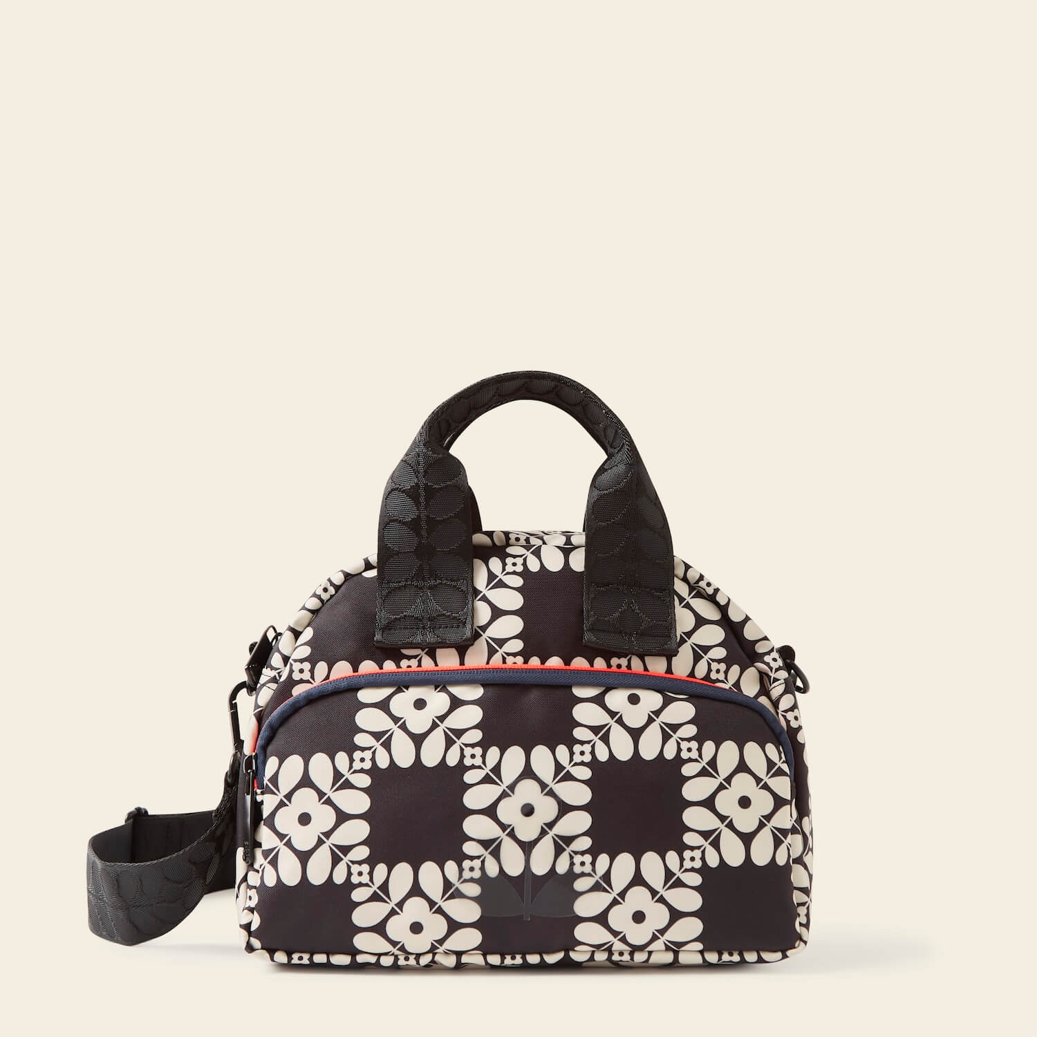 Stylish Radial Handbag with Lattice Flower Tile Design - Onyx Black Crossbody Purse for Women | Perfect for Work, Travel, and Evening Events