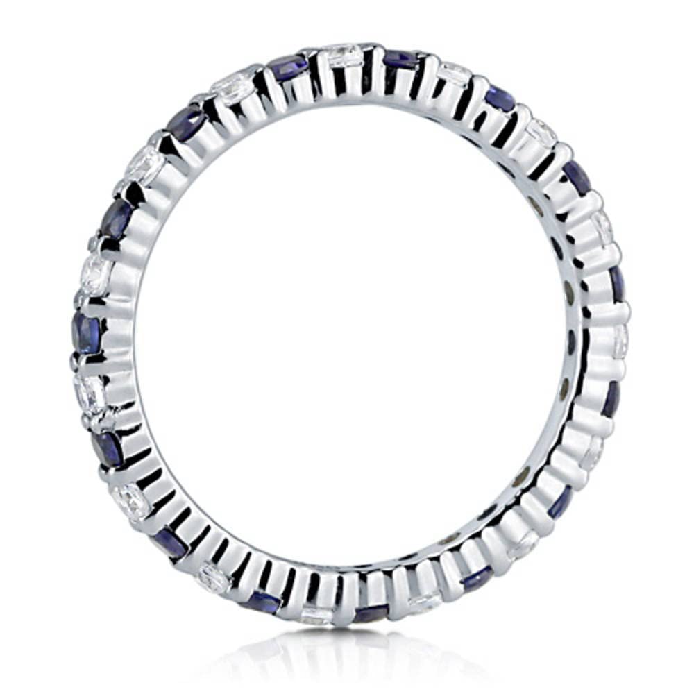 Sterling Silver Women's Wedding Ring with Simulated Blue Sapphire & Cubic Zirconia - Round Cut Pave Setting, Rhodium Plated Size 4-10 - Perfect for Anniversaries, Engagements & Special Occasions