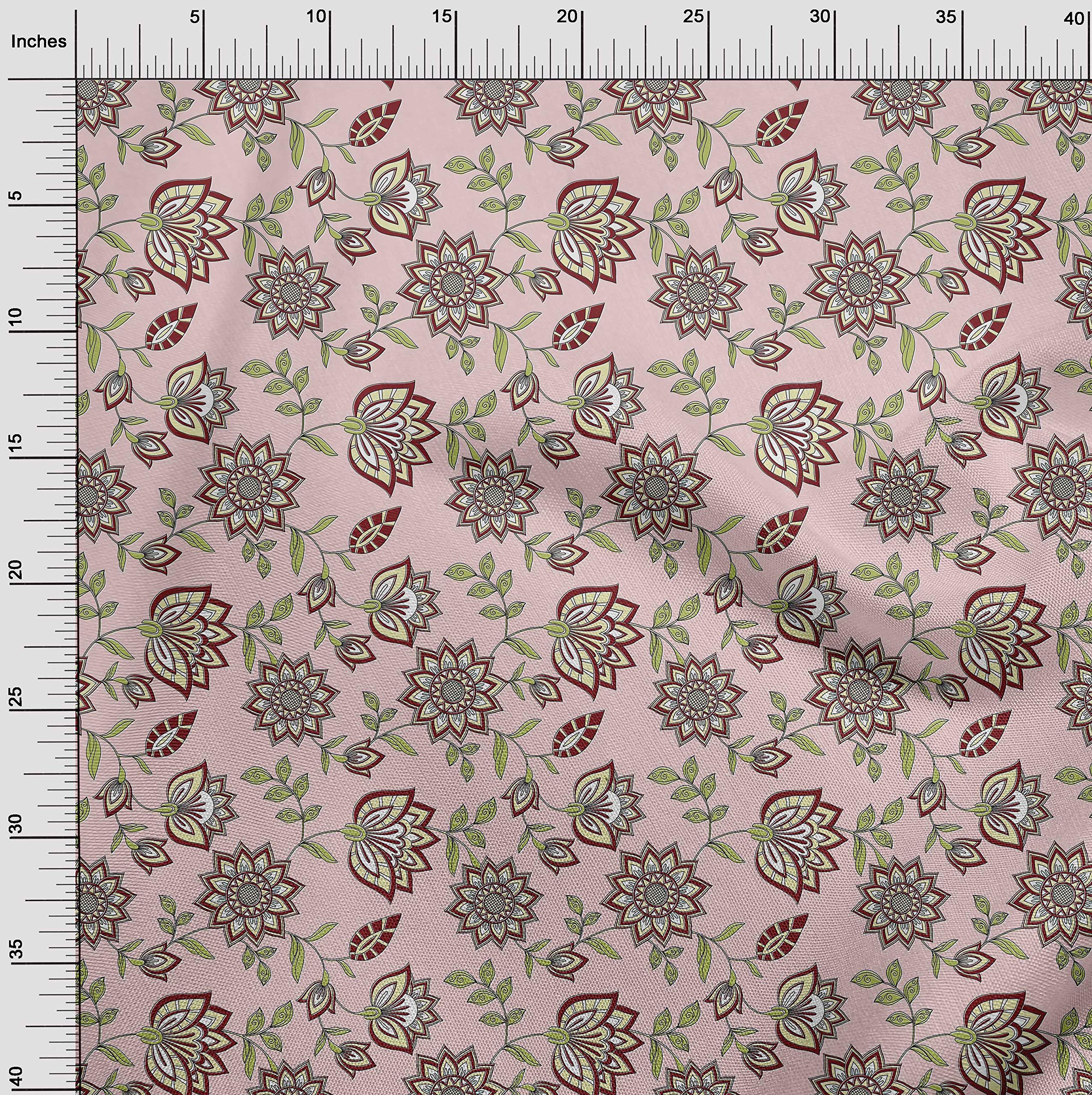 oneOone Cotton Silk Rose Pink Fabric - 42 Inch Wide Mandala & Floral Print Dress Material by The Yard | Perfect for Boho Dresses, Scarves & Home Decor