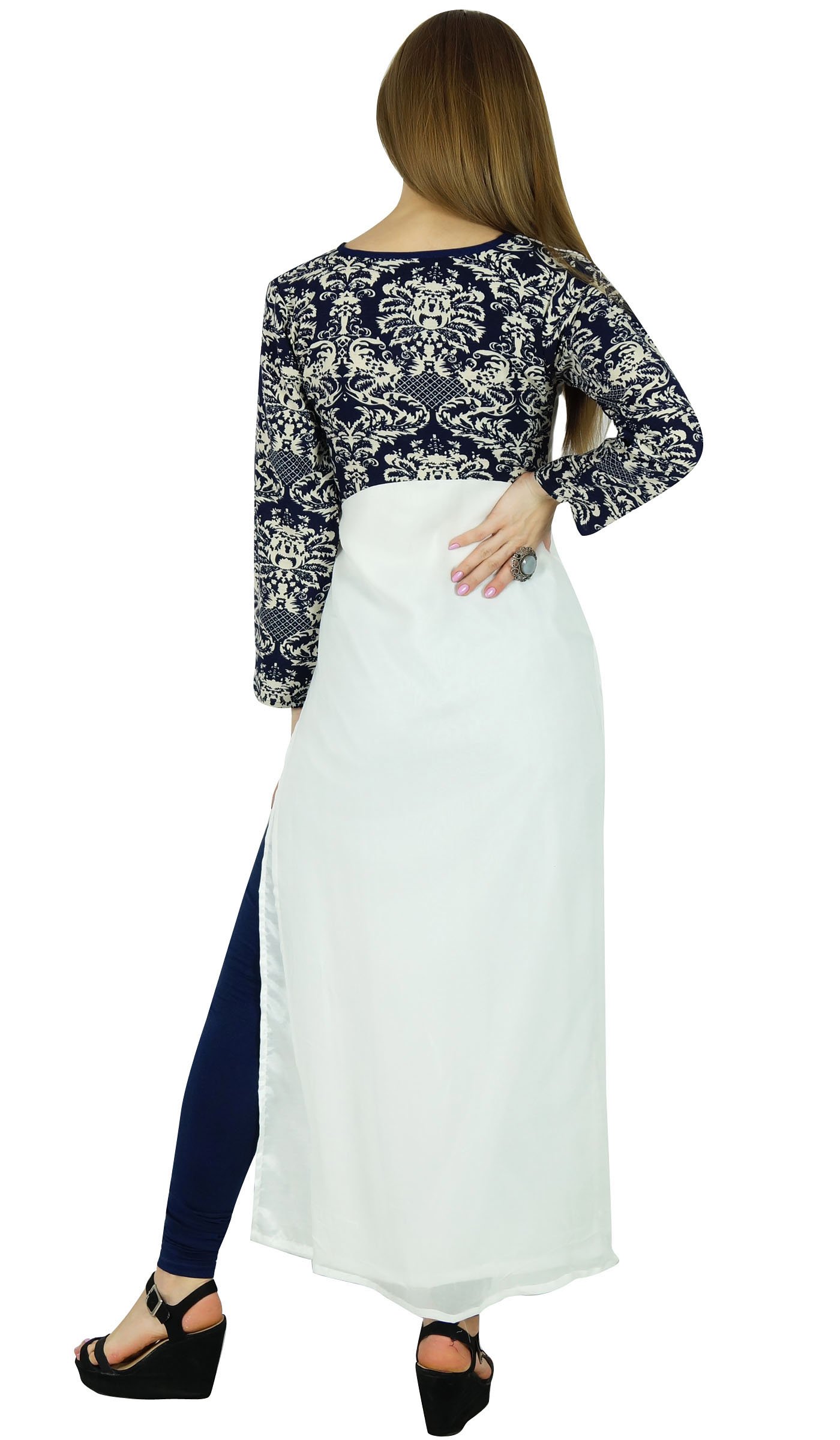 Bimba Women's White Lawn Kurta Kurti - Georgette Long Sleeve Blouse for Casual Wear & Festive Occasions | Perfect Gift for Women