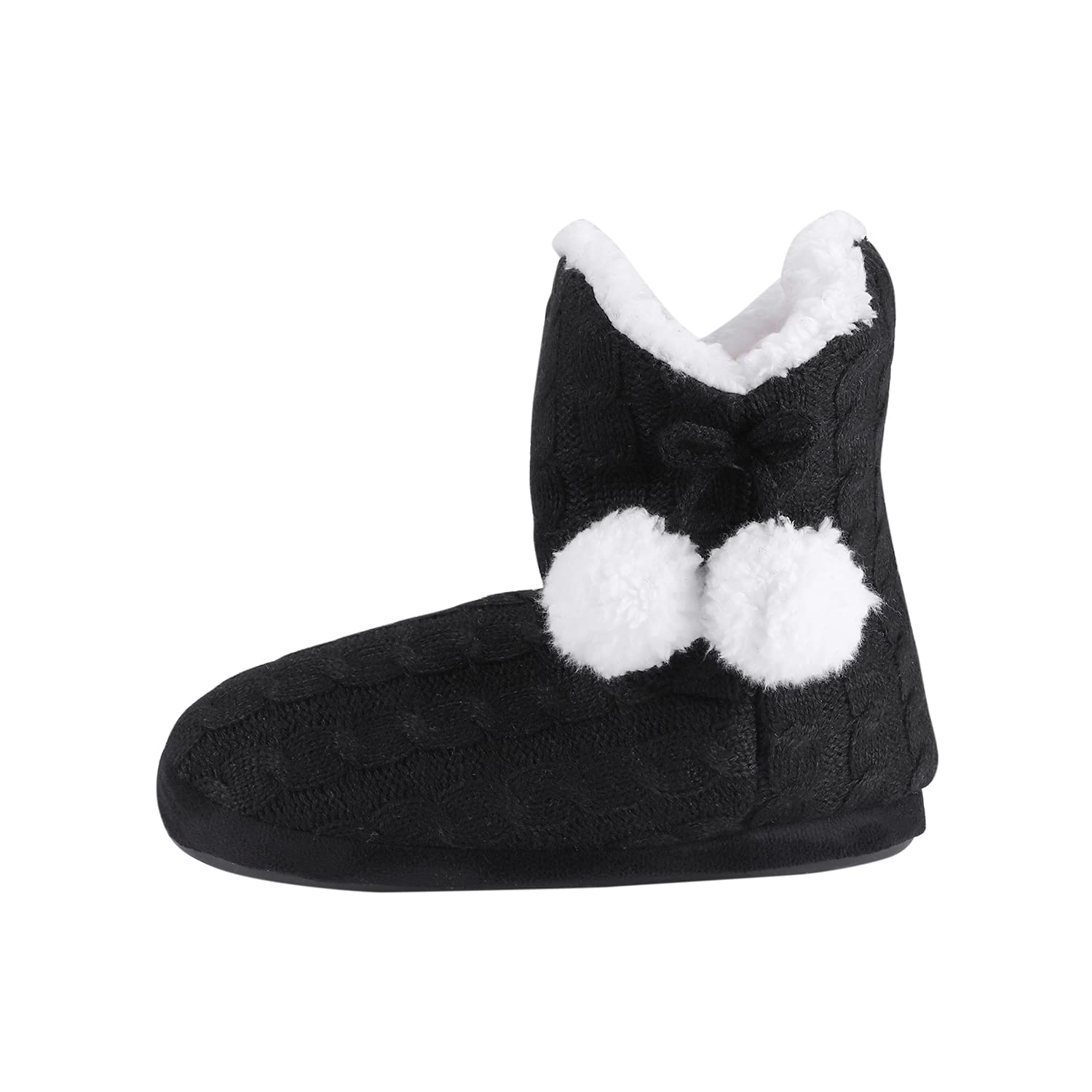 Women's Knitted Plush Bootie Slippers - Warm Winter Ankle Boot Slippers with Pom-Pom for Indoor Home Use | Cozy Gift for Ladies & Girls | Perfect for Lounging, Relaxing & Cold Weather Comfort