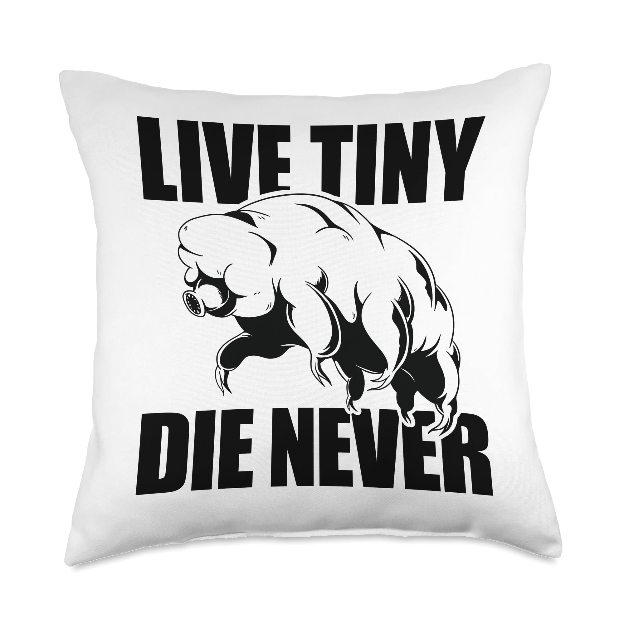 Funny Tardigrade Strong Water Bear Meme Throw Pillow - Live Tiny Die Never - Perfect for Sofa, Bed, or Office Decor