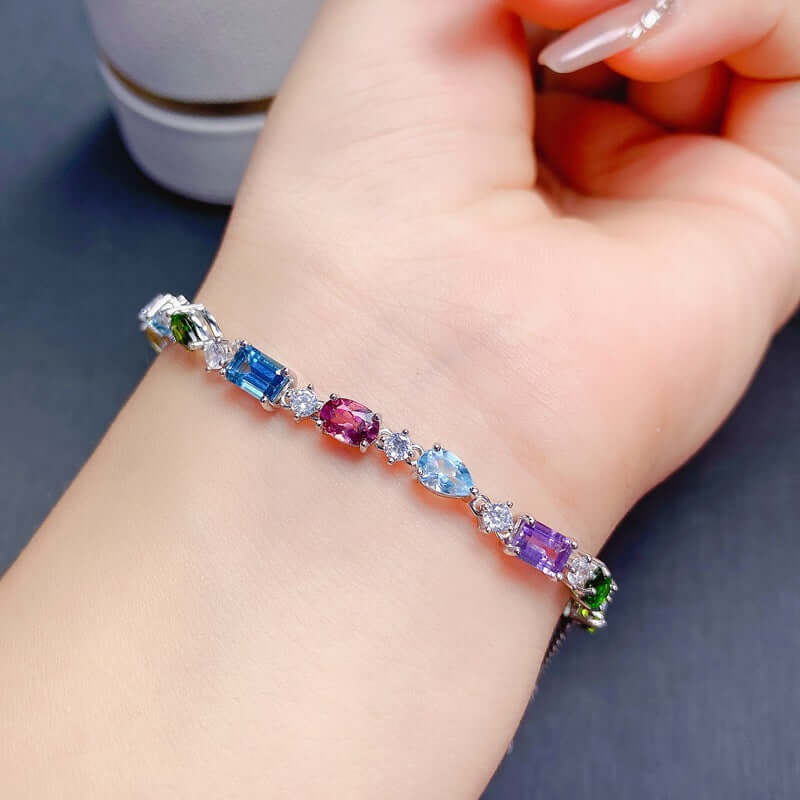 Amethyst Topaz Birthstone Bracelet & Peridot Chain Bracelet - Elegant Gemstone Jewelry for Women | Perfect for Birthday Gifts, Anniversary Presents & Everyday Wear | FME B085