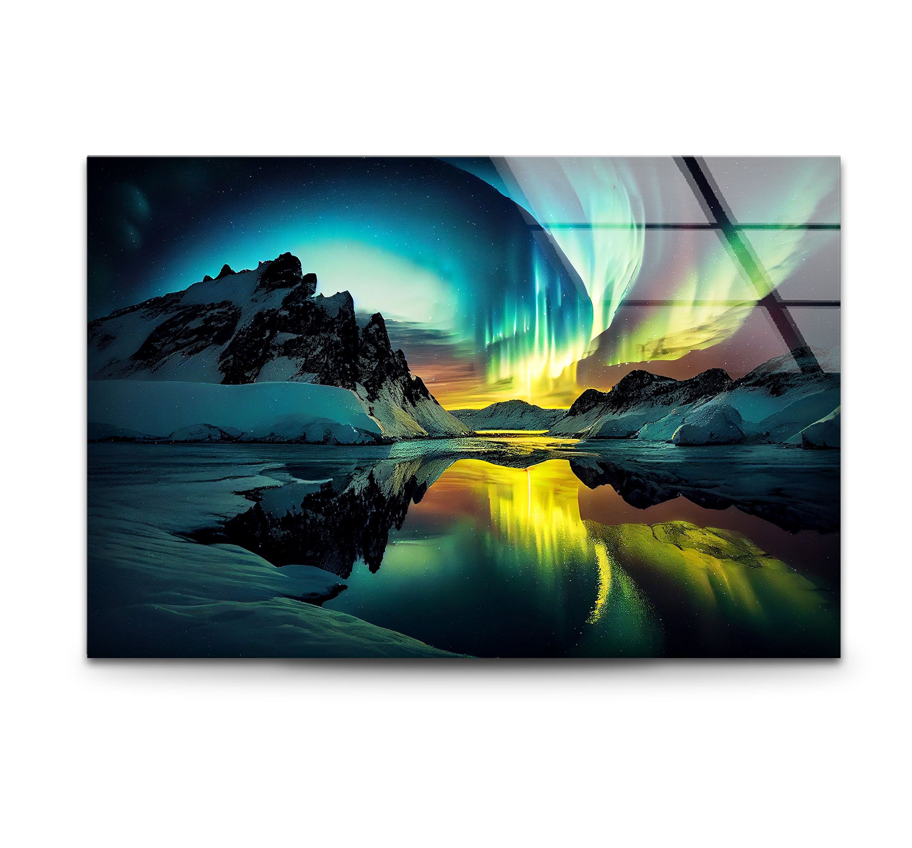 Aurora Borealis Glass Wall Art – Stunning Northern Lights Over Arctic Mountains – Perfect for Living Room, Bedroom & Office Decor