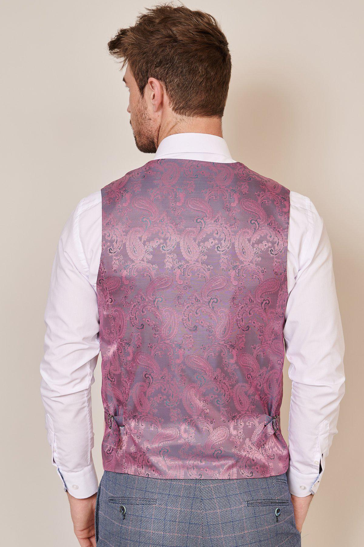 DION Blue Tweed Check Suit with Kelvin Pink Waistcoat - Stylish Men's Formal Wear for Weddings, Business Meetings & Special Occasions