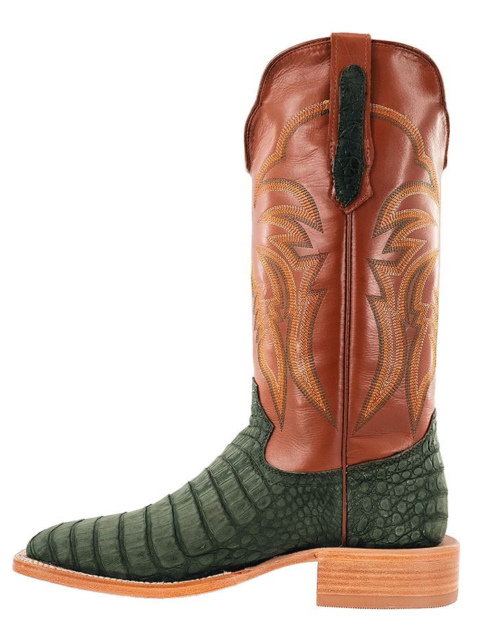 R.Watson RW2006 Men's Caiman Belly Western Boots - Nubuck Leather Olive Green Cowboy Boots for Riding, Country Wear & Outdoor Adventures