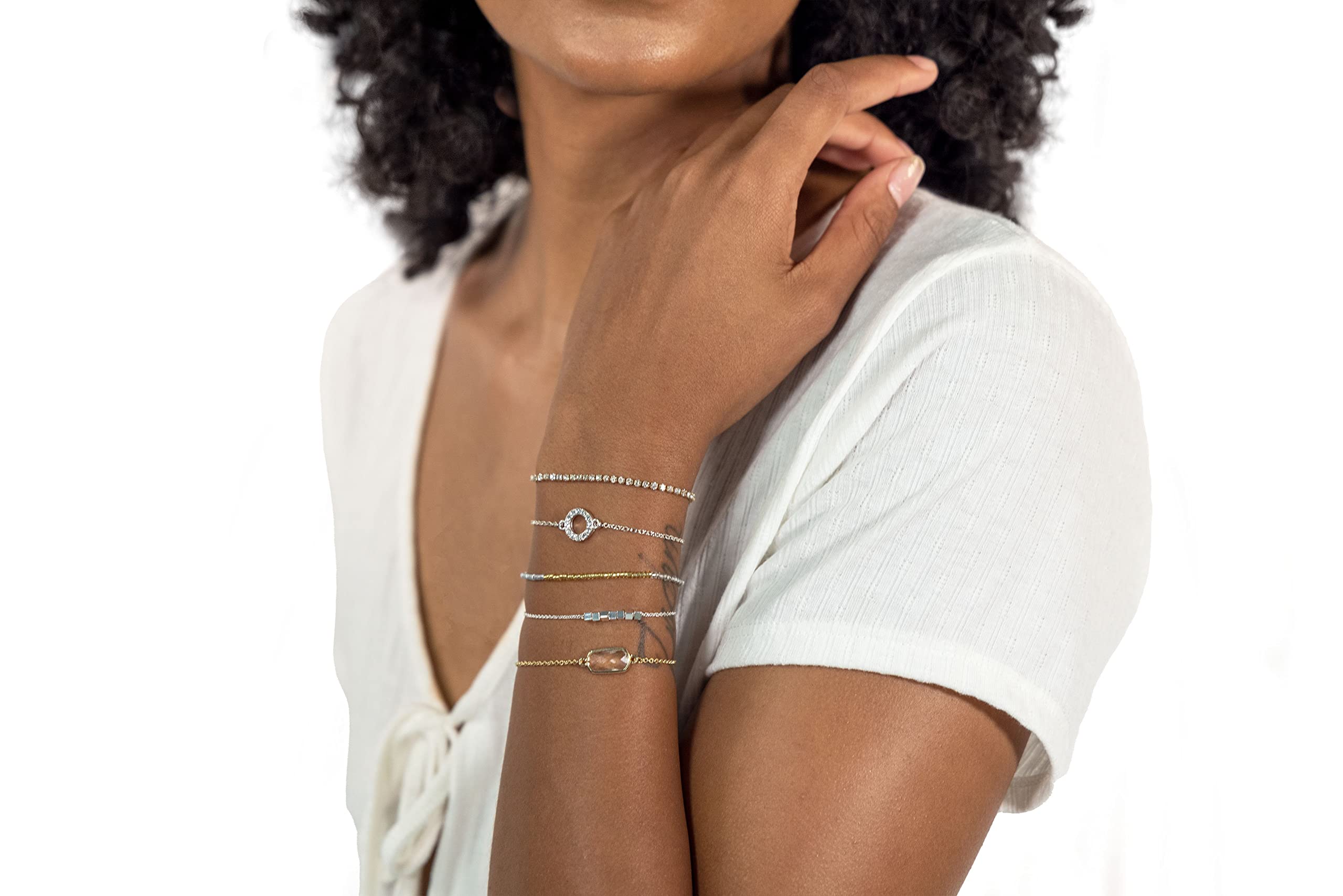 Kevia 5-Piece Stackable Bracelet Set in Silver & Gold with CZ Stones - Elegant Layered Jewelry for Women, Perfect for Parties, Weddings & Everyday Wear