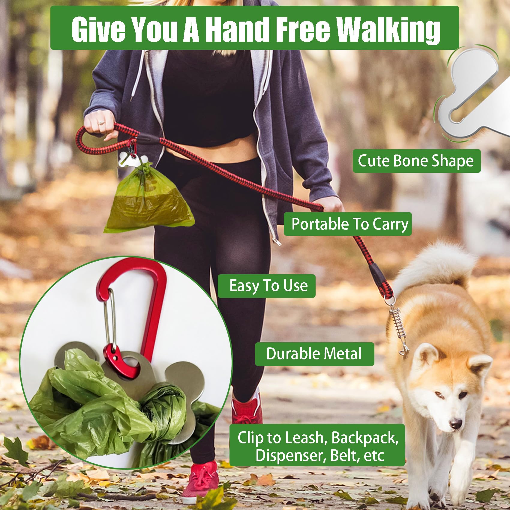2PCS Dog Poop Bag Holder - Leash Attachment Waste Bag Dispenser for Dogs, Hands-Free Poop Bag Carrier for Walking & Hiking - Durable & Convenient for Pet Owners