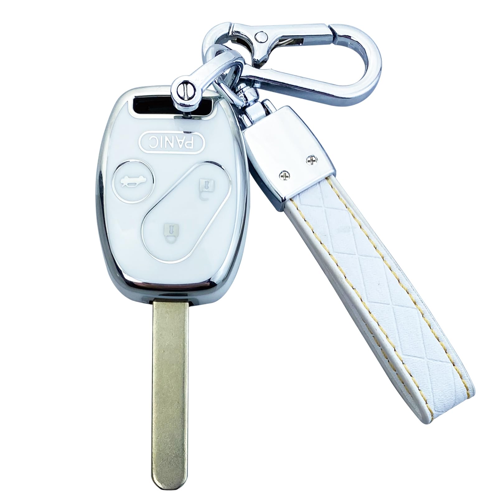 Premium Leather Key Fob Cover Case Compatible with Honda Accord Civic CR-V CR-Z Fit Odyssey Crosstour - Stylish Protection for Car Keys (White) - Perfect for Everyday Use & Car Enthusiasts