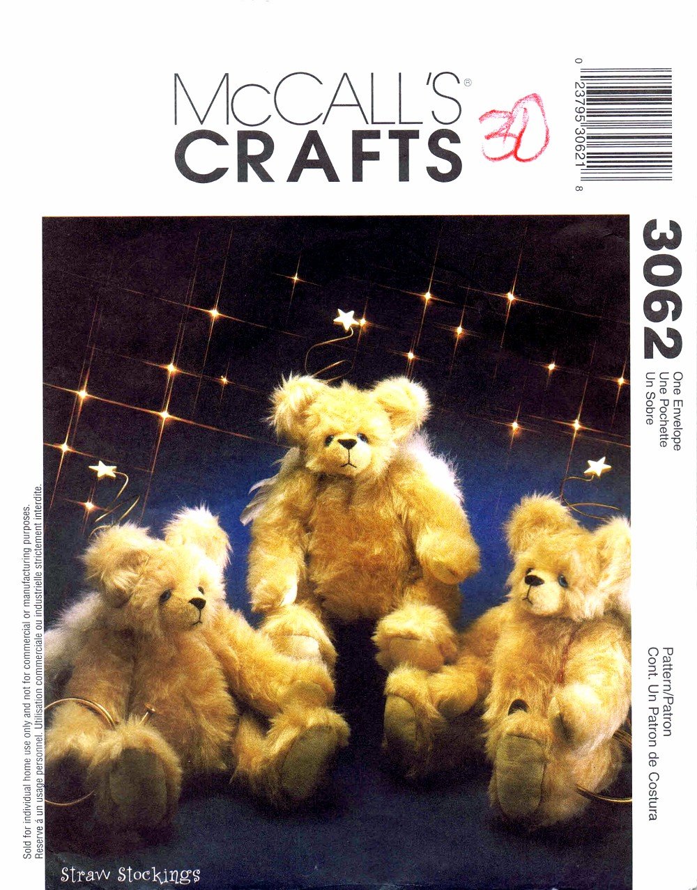 McCalls 3062 Stuffed Bears Sewing Pattern - DIY Plush Toy Craft Kit for Kids & Beginners | Perfect for Gifts, Home Decor & Nursery Accessories