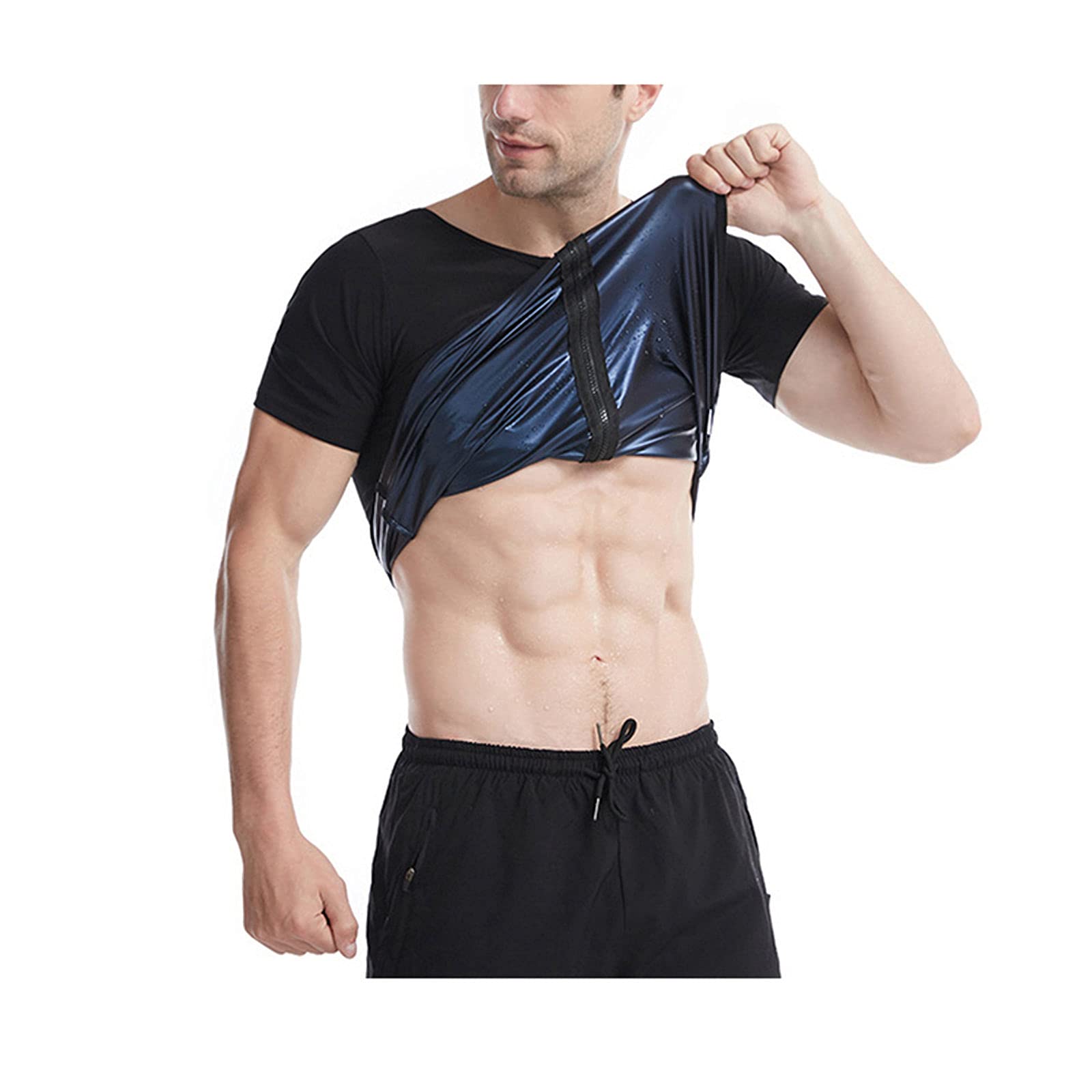 RWHXN Men's Sauna Suit Tracksuit - Short Sleeve Corset Shapewear for Weight Loss & Workout | Sweat Suit Vest Shirt for Gym, Running & Fitness Training