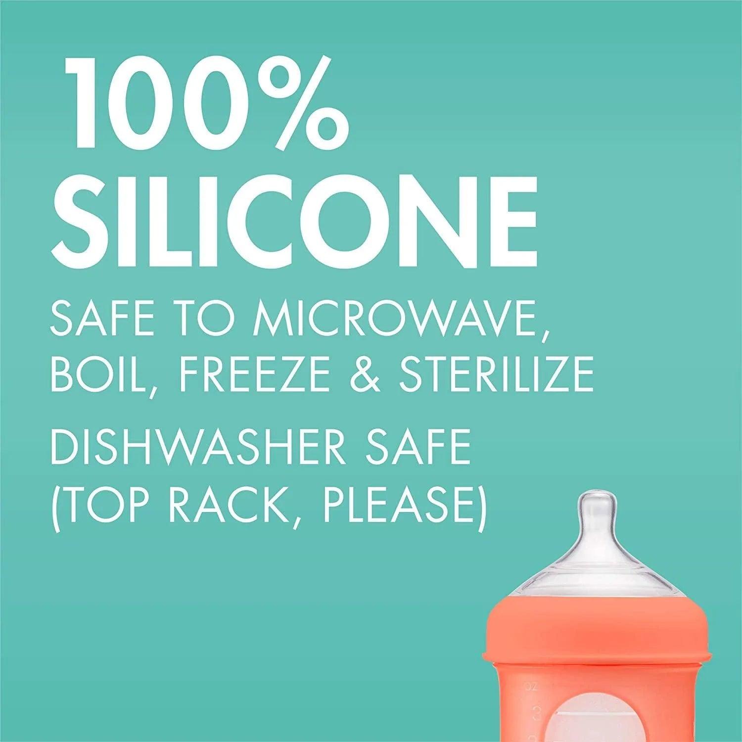 Boon Nursh Silicone Baby Pouch Bottle 4oz/120ml (3-Pack) - Leak-Proof & BPA-Free for Breastmilk, Formula & Purees - Perfect for Travel, Daycare & On-the-Go Feeding