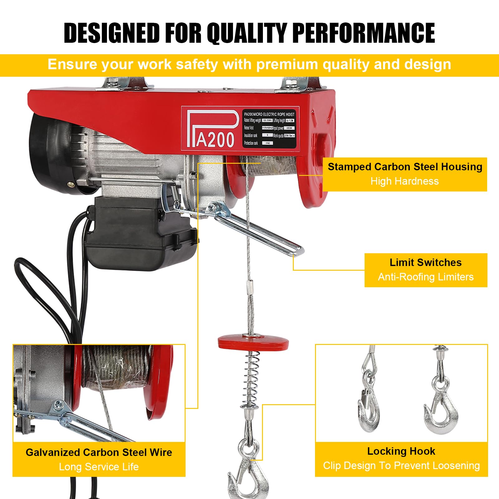 440LBS Electric Hoist with Wired Remote Control - Single/Double Slings Electric Winch for Attic, Warehouse & Construction - 110V Steel Electric Lift for Factories, Garages & Home Use