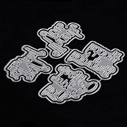 4 Sets Happy Birthday Thank You Metal Cutting Dies for Scrapbooking, DIY Photo Album, Card Making - Decorative Stencils & Letters Die Cuts for Special Occasions & Greeting Cards