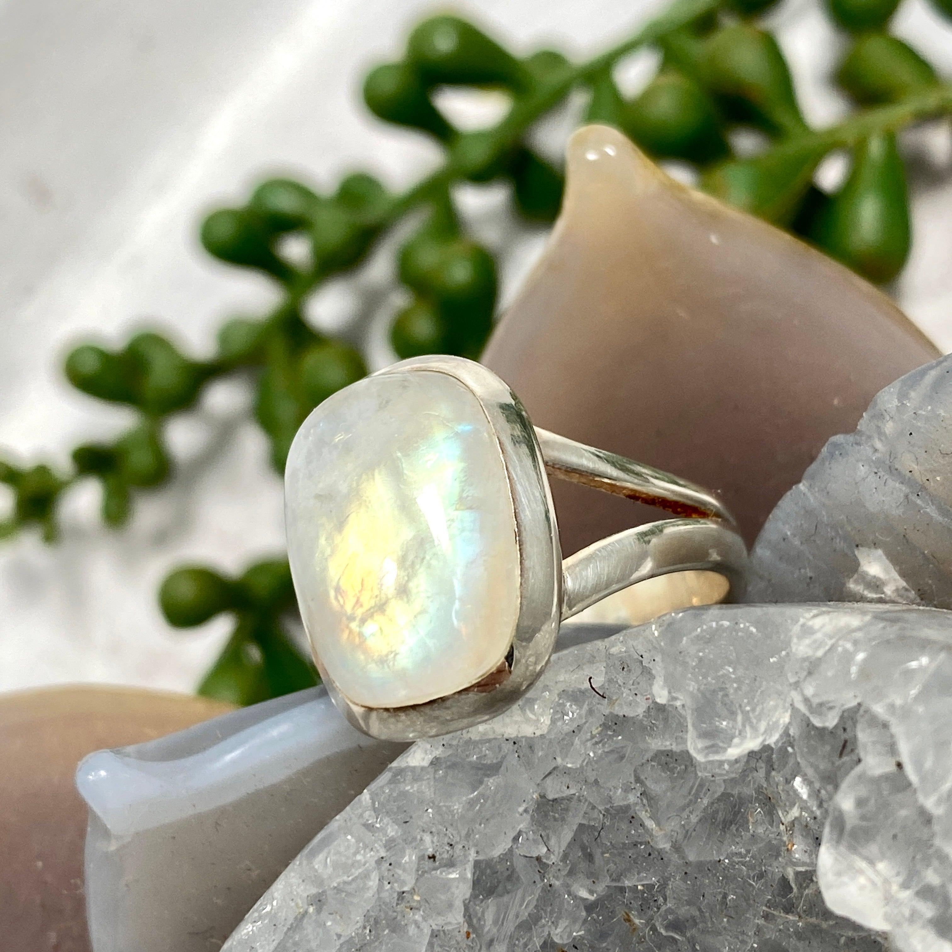 Moonstone Rectangular Ring for Women - Sterling Silver Size 8 - KRGJ2187 - Elegant Jewelry for Everyday Wear & Special Occasions