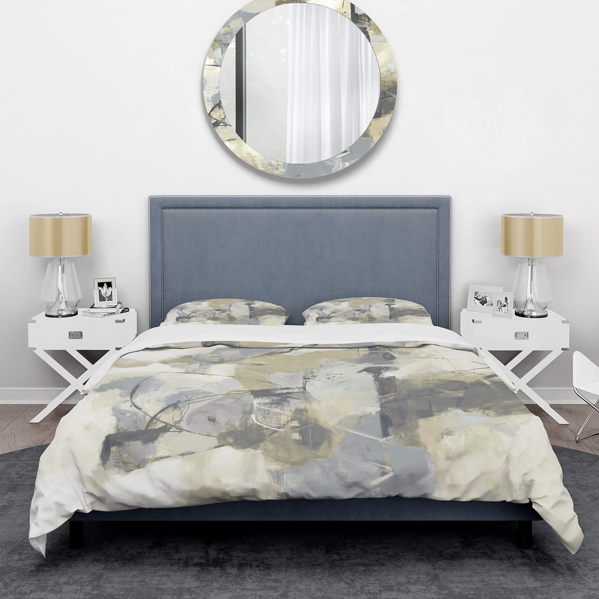 Glam Cream Dream Duvet Cover Set King - Grey Abstract Bedding for Modern Bedrooms