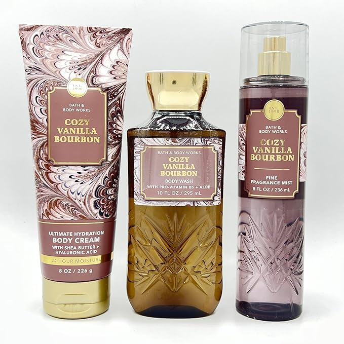 Vanilla Bourbon Bath & Body Gift Set - 3 Piece Moisturizing Bundle with Hydrating Body Cream, Luxurious Body Wash & Fragrance Mist | Perfect for Self-Care, Spa Days & Gifts