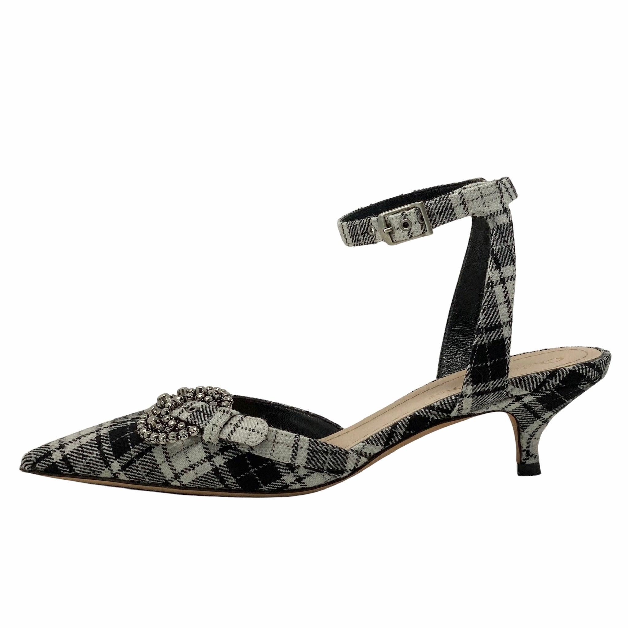 Dior Black & White Tartan Slingback Pumps Women's Size 36.5 - Elegant Heels for Office, Party & Special Occasions