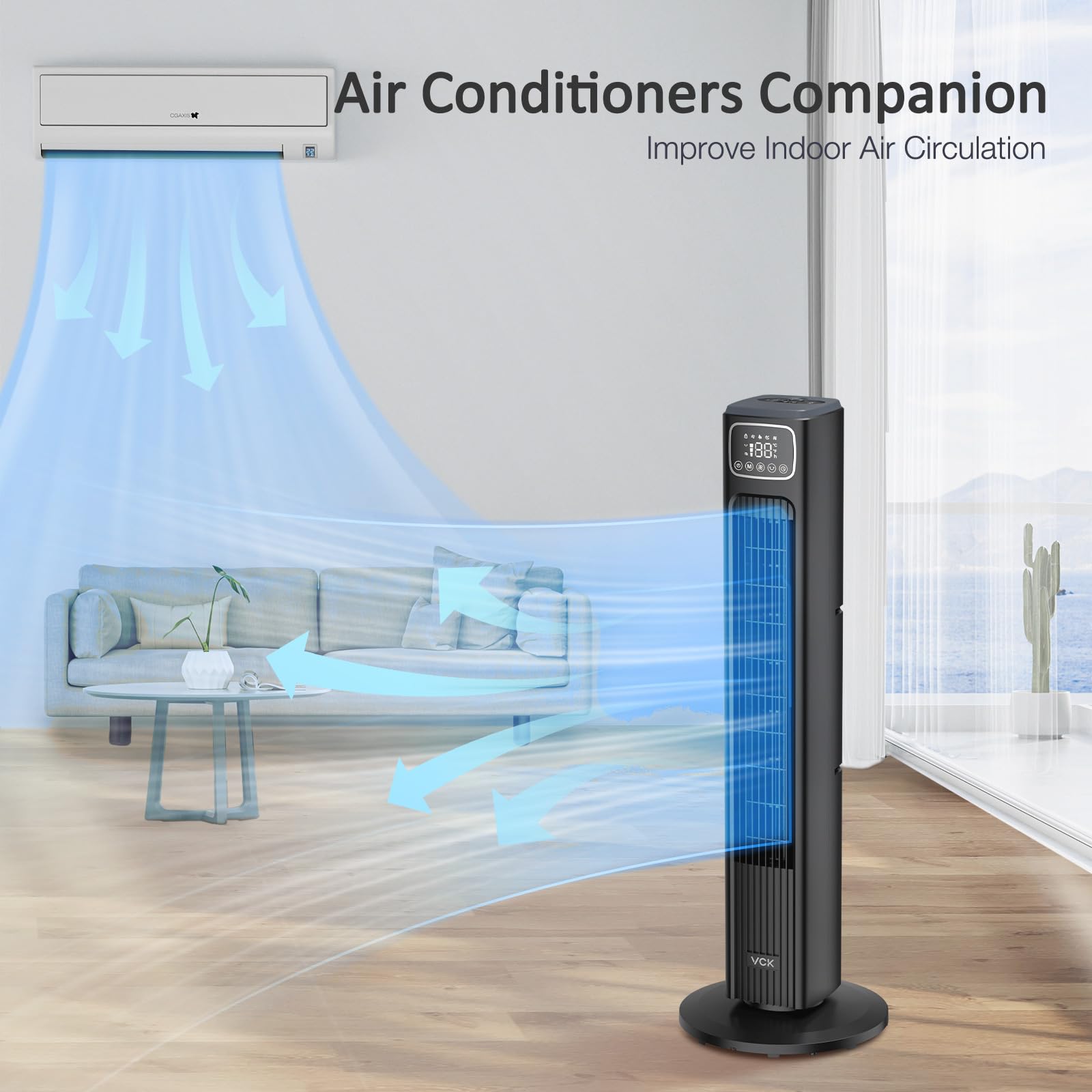 36'' Quiet Bladeless Tower Fan with Remote - 80° Oscillating, 3 Speed Adjustable, 4 Modes, 12H Timer & LED Display - Perfect for Bedroom, Home Office & Living Room Cooling