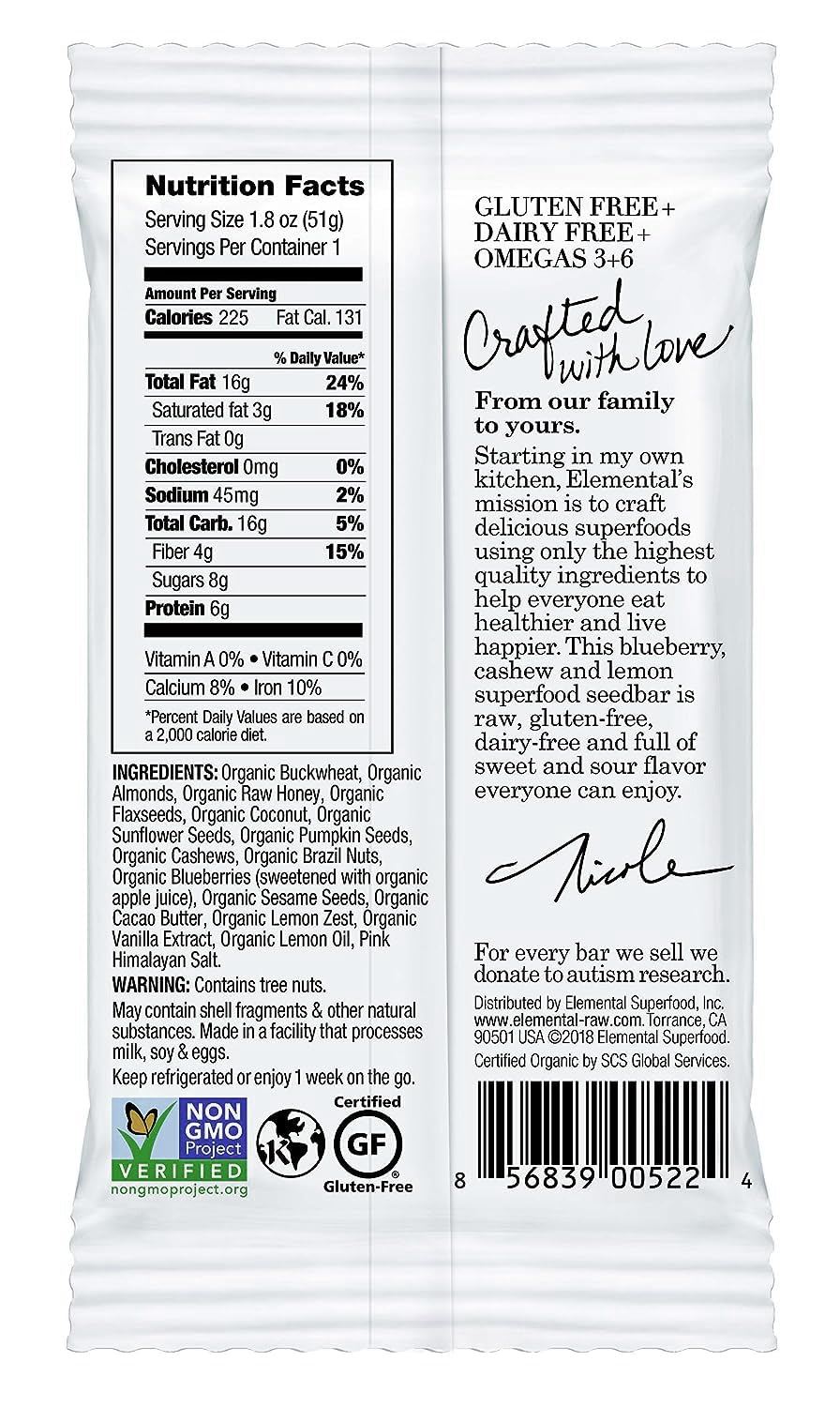 Organic Superfood Seed Bars - Blueberry Cashew Lemon Flavor, 1.8oz (12 Pack) | Non-GMO, Gluten Free, Dairy Free, Vegan Snacks | Perfect for Hiking, Office Snacks & Healthy On-the-Go Nutrition