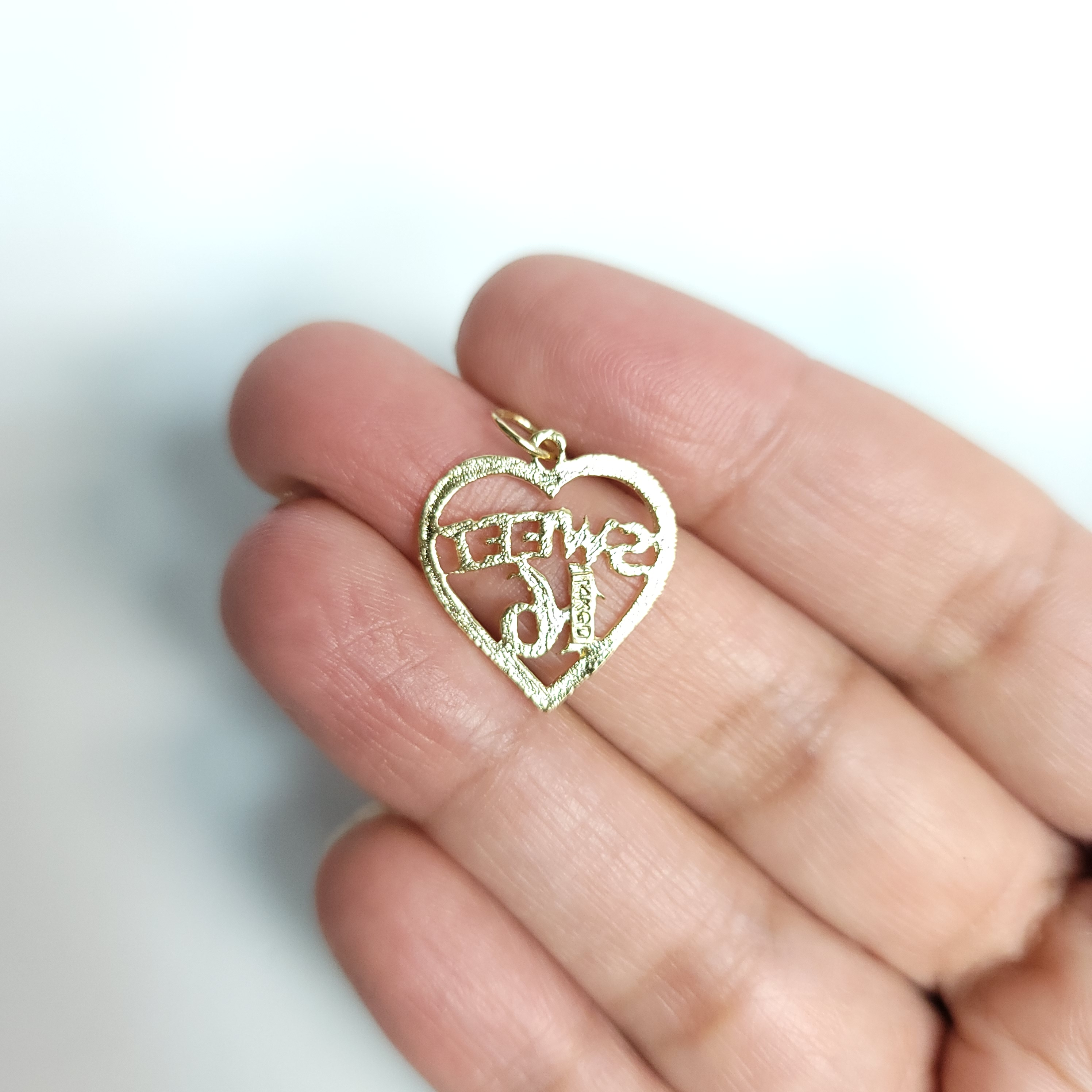 Sweet 16 Heart Shaped Charm Necklace with Diamond Cuts - Perfect for Birthday Gifts, Anniversary Presents & Teen Jewelry