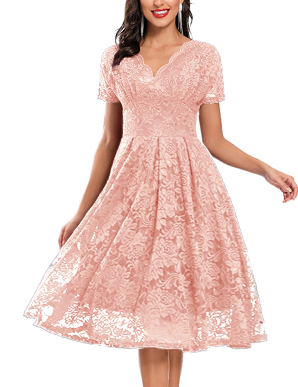 Vintage Floral Lace Cocktail Party Dress for Women - Fit and Flare Prom Midi Dress - Perfect for Cocktail Parties, Prom Nights & Special Occasions