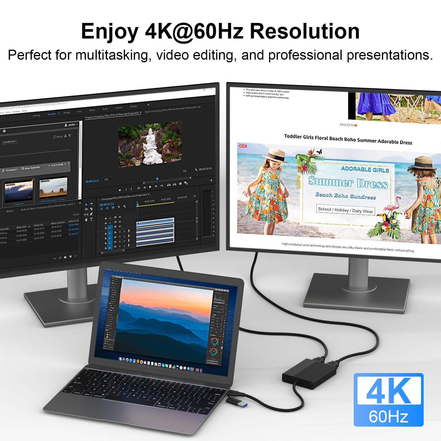 RGEEK 4K HDMI Splitter 1 in 3 Out - Dual Monitor Extender with USB 3.0/USB-C to HDMI Adapter, Supports 4K@60Hz for Windows/Mac OS M1 M2 - Perfect for Home Office, Gaming & Multi-Tasking Workstations