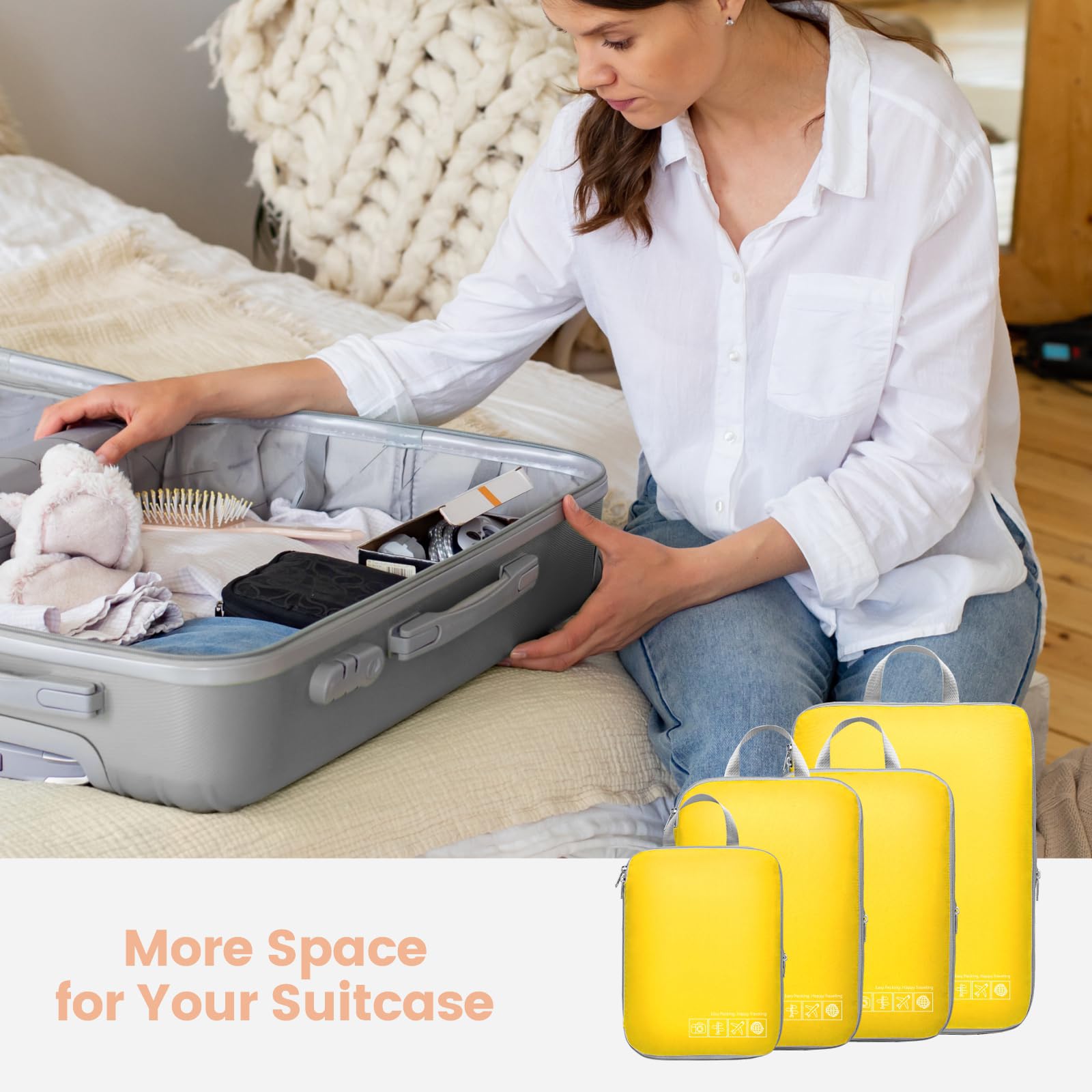 Cambond Compression Packing Cubes for Travel - 4-Piece Set of Lightweight Luggage Organizers for Women | Space-Saving Travel Essentials for Carry-On Suitcases & Backpacks | Perfect for Business Trips, Vacations & Weekend Getaways