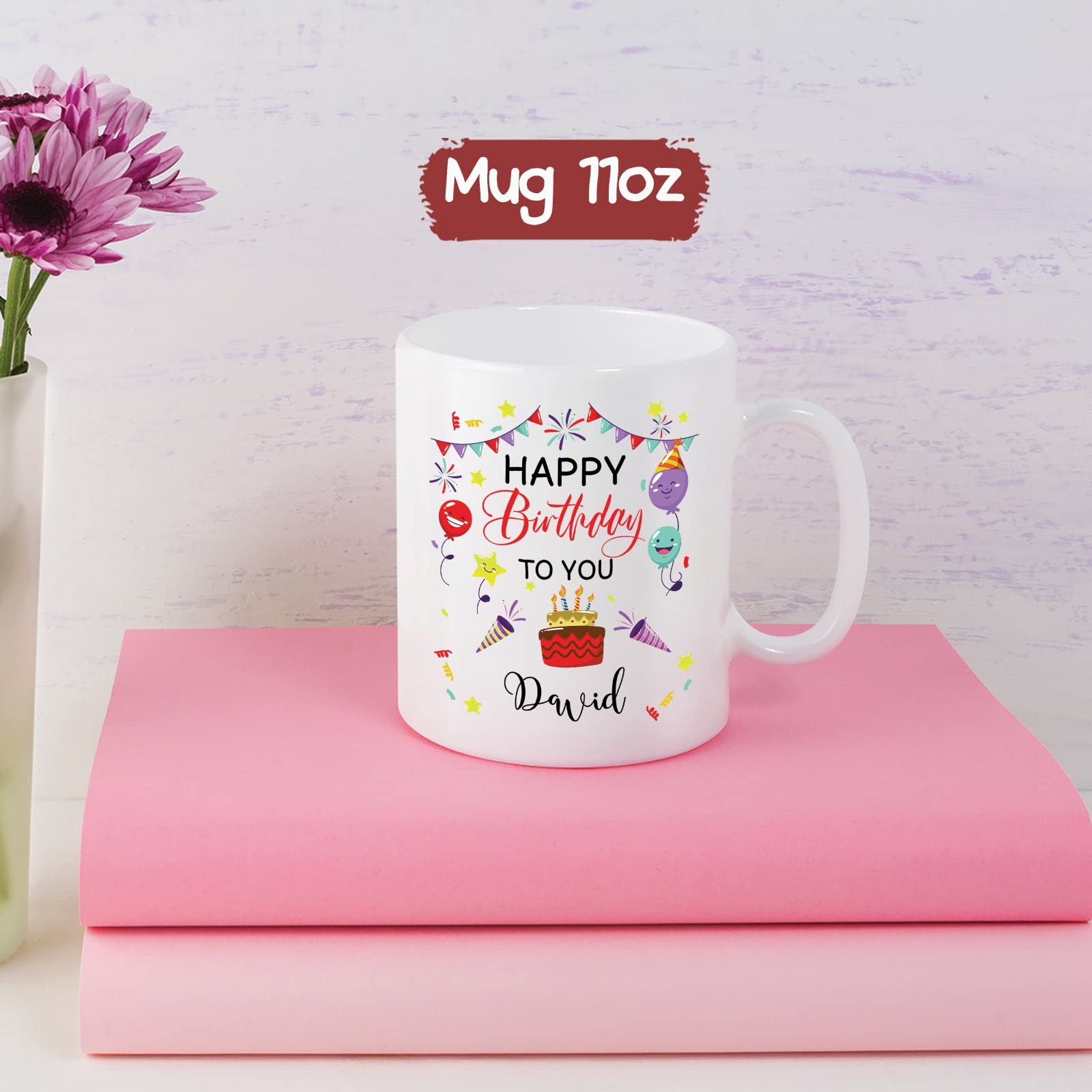 Personalized Happy Birthday Mug - Custom Name Coffee Cup for Men & Women - 11oz or 15oz White Ceramic Tea Mug - Ideal Gift for Birthday Parties, Office Celebrations & Anniversary Surprises