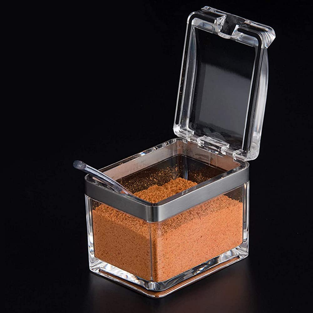 Qiuqiu 4-Compartment Clear Spice Storage Box with Spoon - Airtight Kitchen Seasoning Organizer for Salt, Pepper, Herbs & Spices - Perfect for Cooking, Baking & Meal Prep