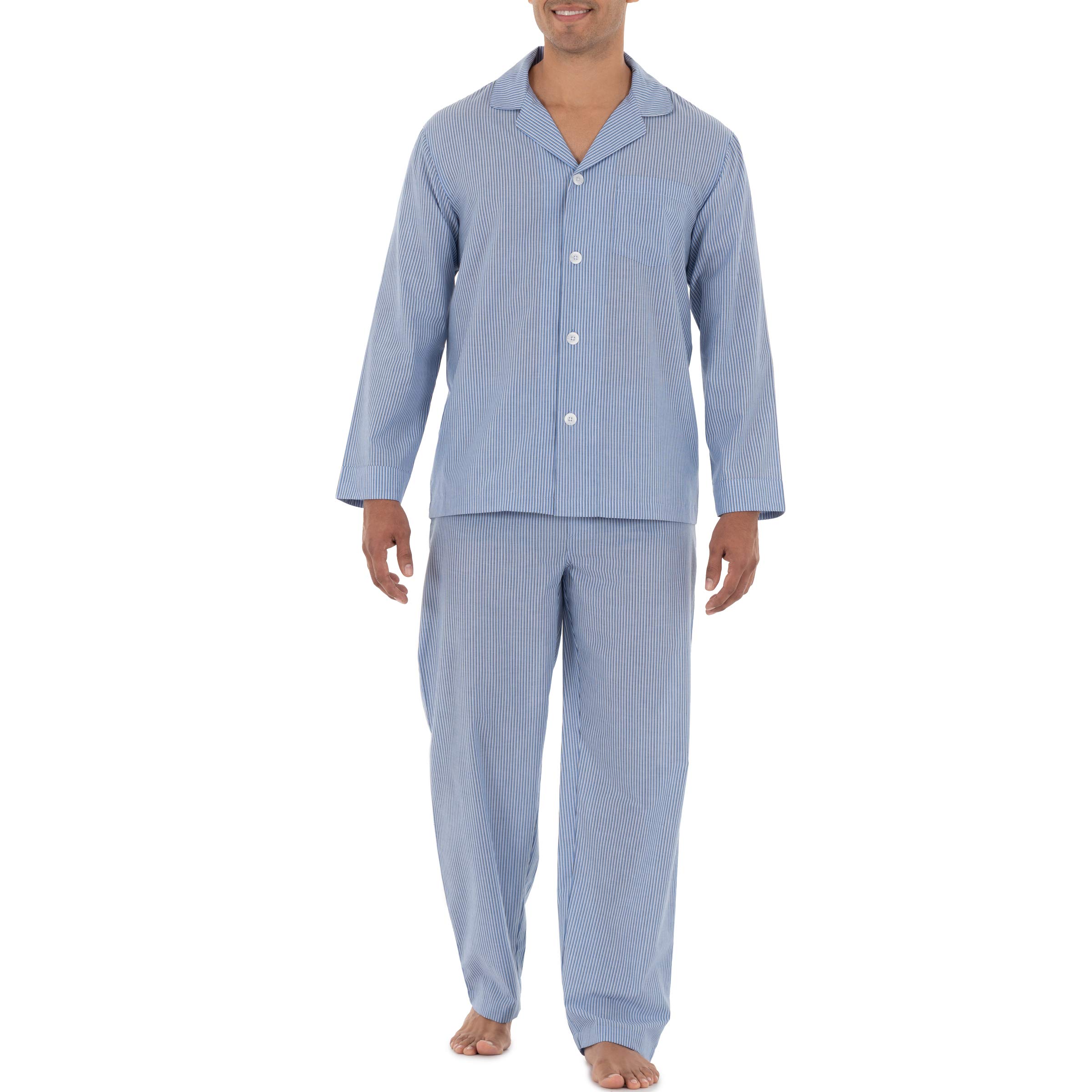 Fruit of the Loom Men's Long Sleeve Broadcloth Pajama Set - Comfortable Sleepwear for Relaxing at Home & Lounging