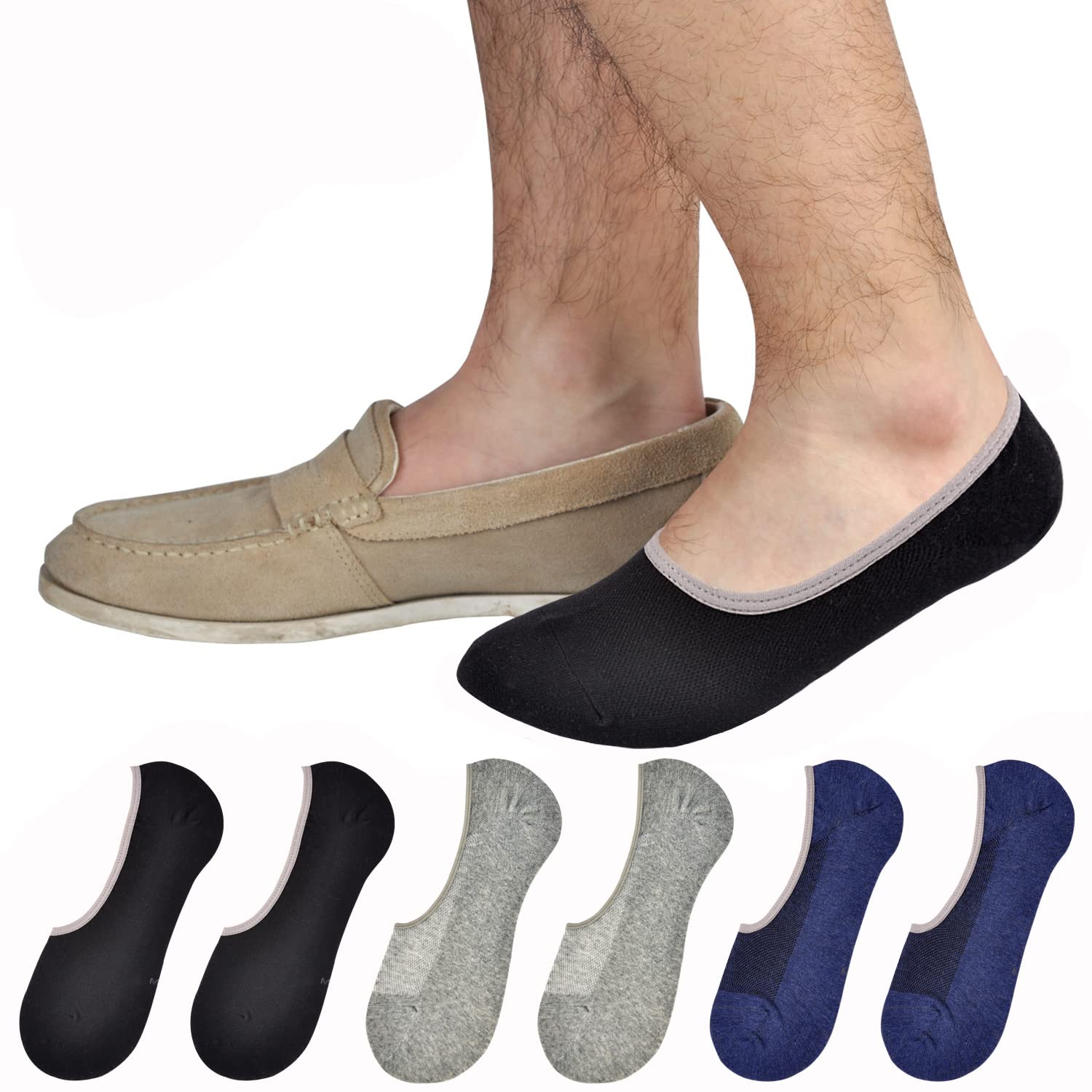 JORMATT Genuine Men's No Show Socks - Low Cut Cotton Loafer & Sneaker Socks with Non-Slip Grips - Breathable & Comfortable for Casual Wear, Sports & Daily Use