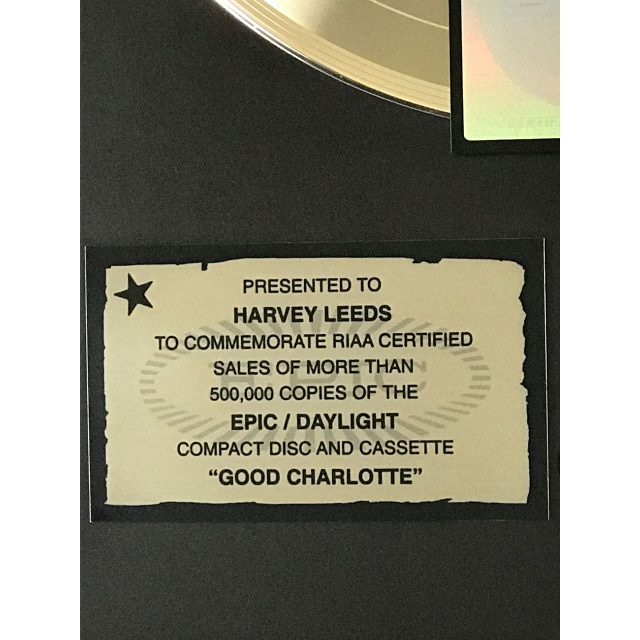 Good Charlotte Debut Album - RIAA Certified Gold Award - Perfect for Music Collectors & Fans Display