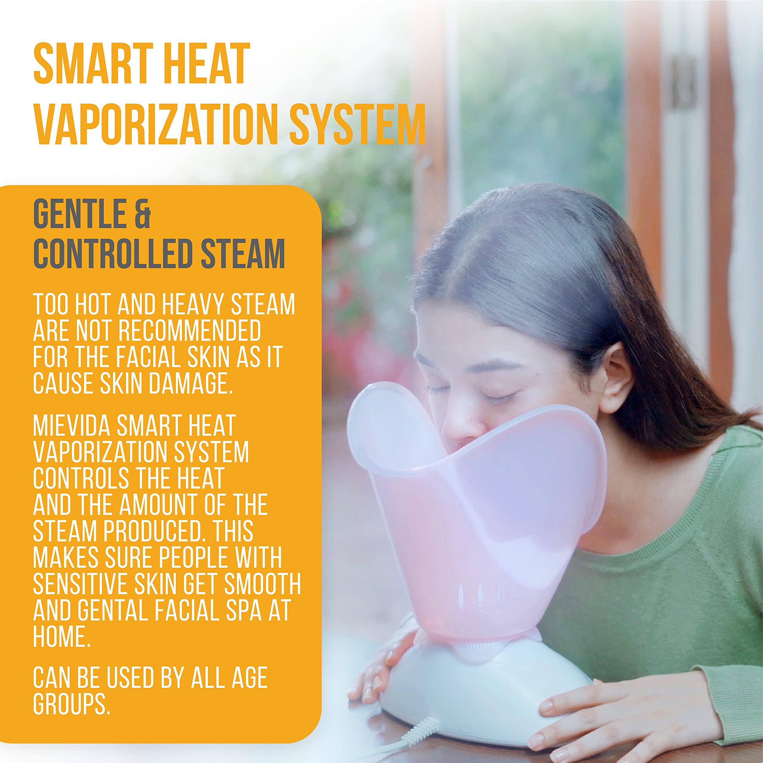MIEVIDA Steam Inhaler Vaporizer & Facial Steamer with Timer & Temperature Control - Portable Pink Steam Therapy Device for Cold Relief, Sinus Congestion & Skin Care at Home