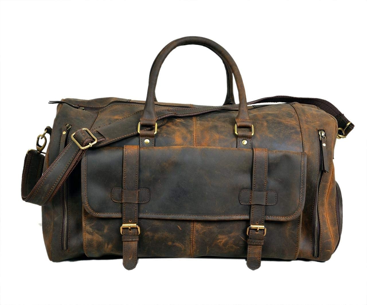 20 Inch Full Grain Leather Duffel Bag for Men & Women - Travel, Overnight, Weekend, Gym & Sports Duffle - Perfect for Business Trips, Workouts & Vacation Getaways