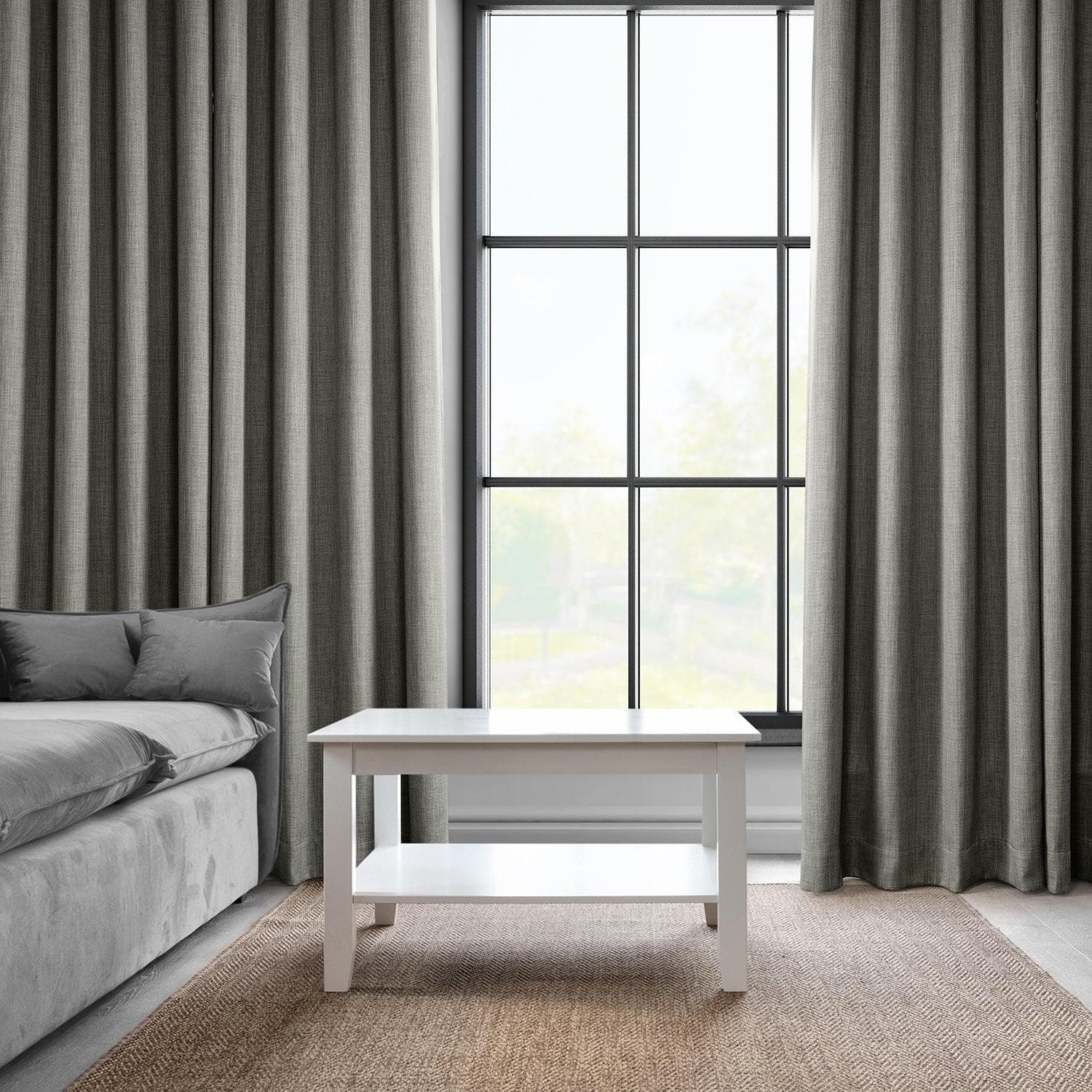 Grey Grommet Textured Faux Linen Blackout Curtains for Living Room & Bedroom - Light Blocking Thermal Insulated Window Drapes for Home Decor