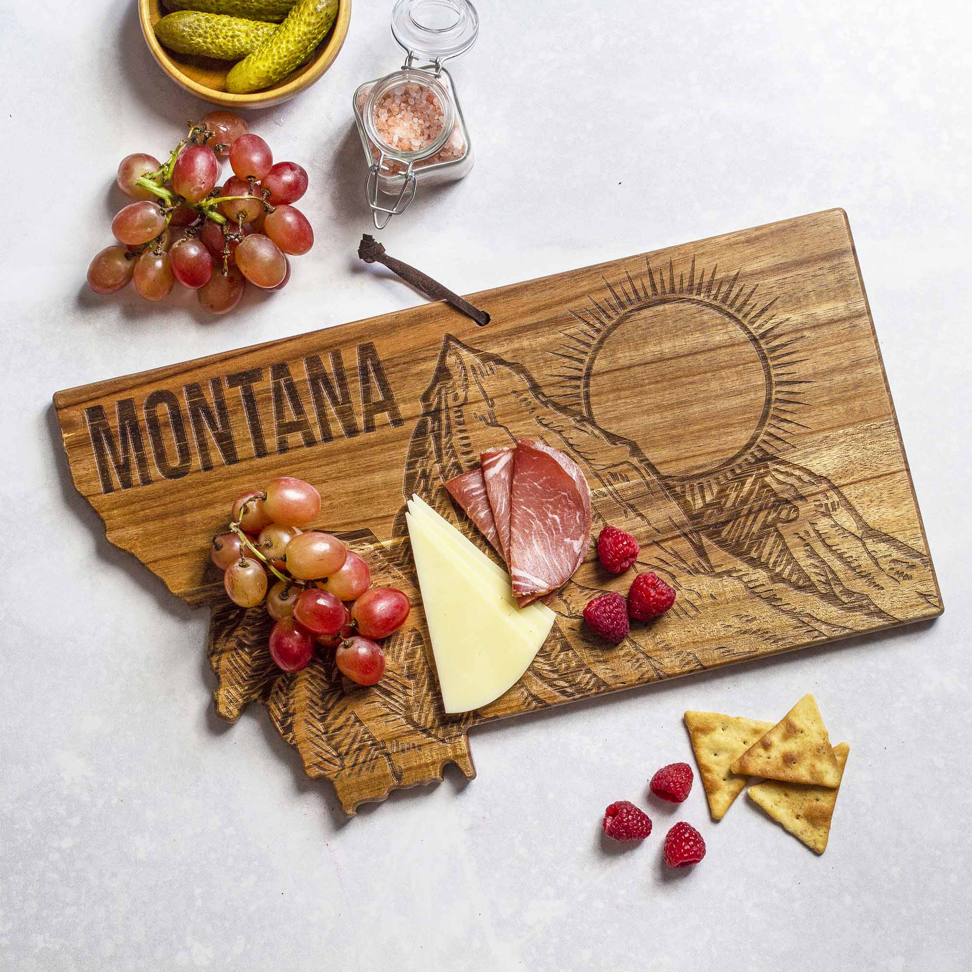 Premium Rock & Branch® Origins Series Montana Wood Cutting Board - Handcrafted Kitchen Essential for Meat, Cheese & Charcuterie Serving - Perfect for Home Chefs & Entertaining