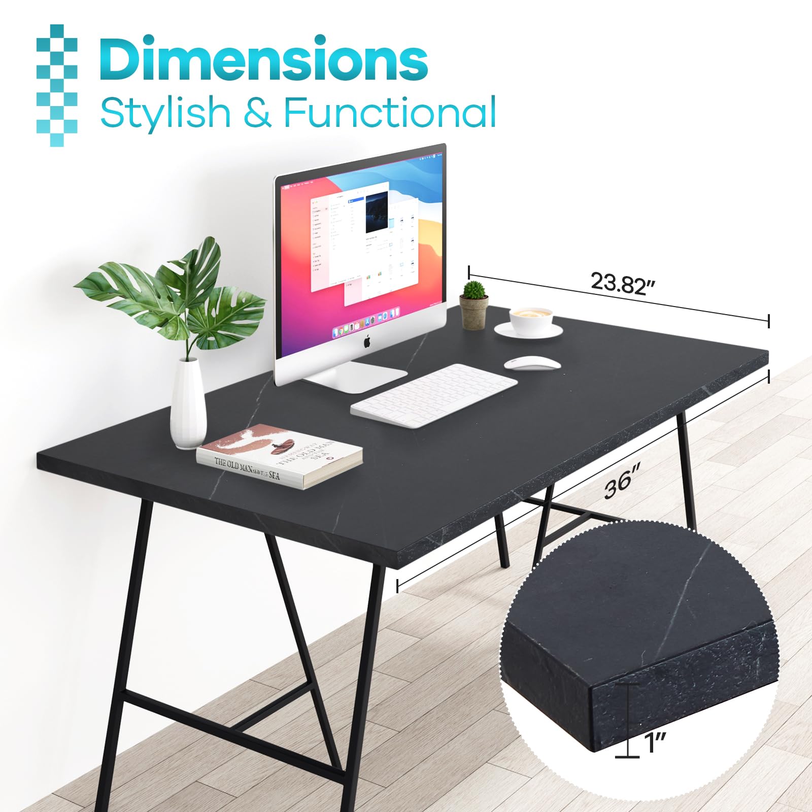 36x24 Inches Solid Wood Tabletop - 1 Inch Thick Kaboon Desktop for Sit Stand Desk, L-Shaped Workstation & Home Office - Durable Countertop for Commercial Use (Cloud Atlas/Black Marble) - Perfect for Home Offices, Gaming Setups & Workspace Solutions